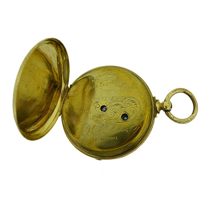 Men's Tobias 18Kt Gold Key Wind Pocket Watch with Engraved Case and Dial, circa 1850s