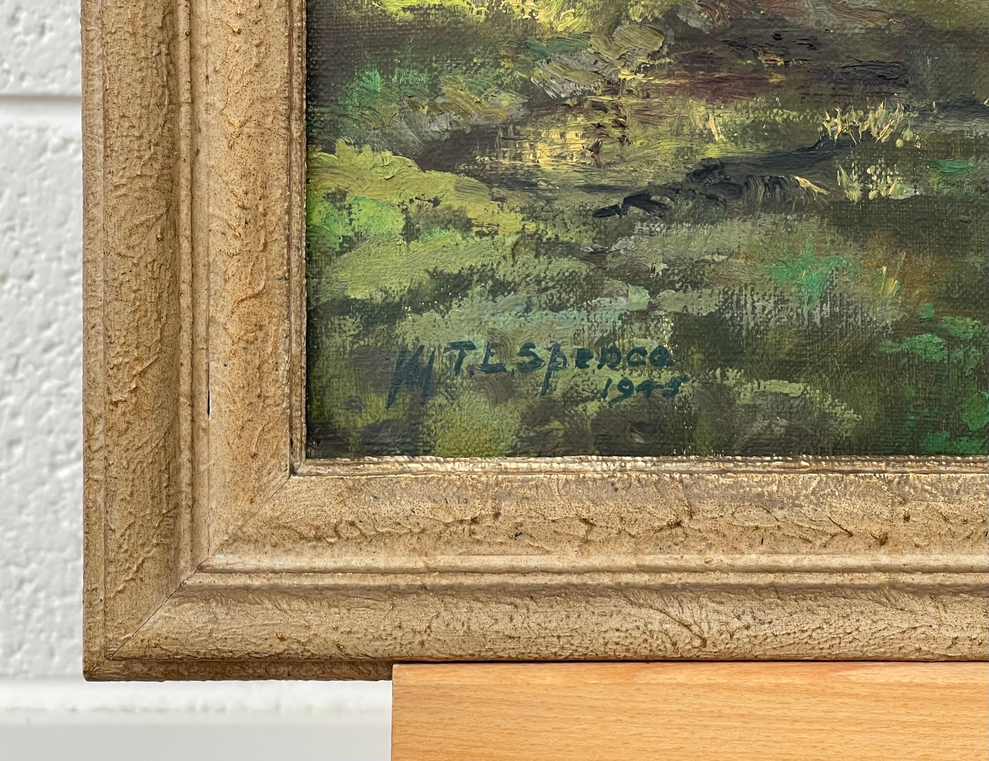 Pittura a olio di un paesaggio di foresta fluviale in Irlanda dell'artista irlandese del 20° secolo, Tobias Everet Spence, dopo la guerra

L'arte misura 20 x 16 pollici 
La cornice misura 24 x 20 pollici 