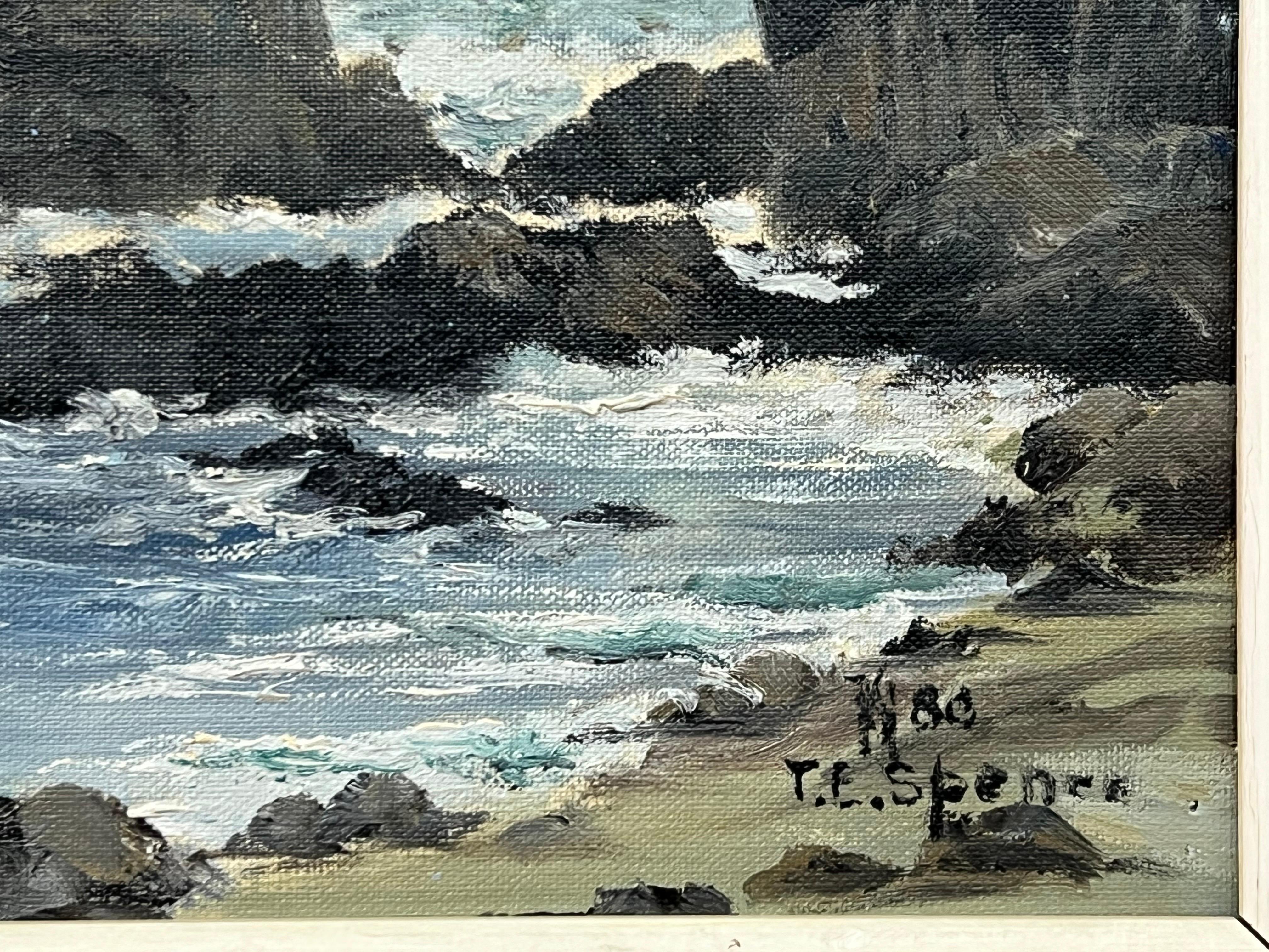Seascape Painting of Waves Crashing against the Rocks at Pacific Grove, Monterey For Sale 10