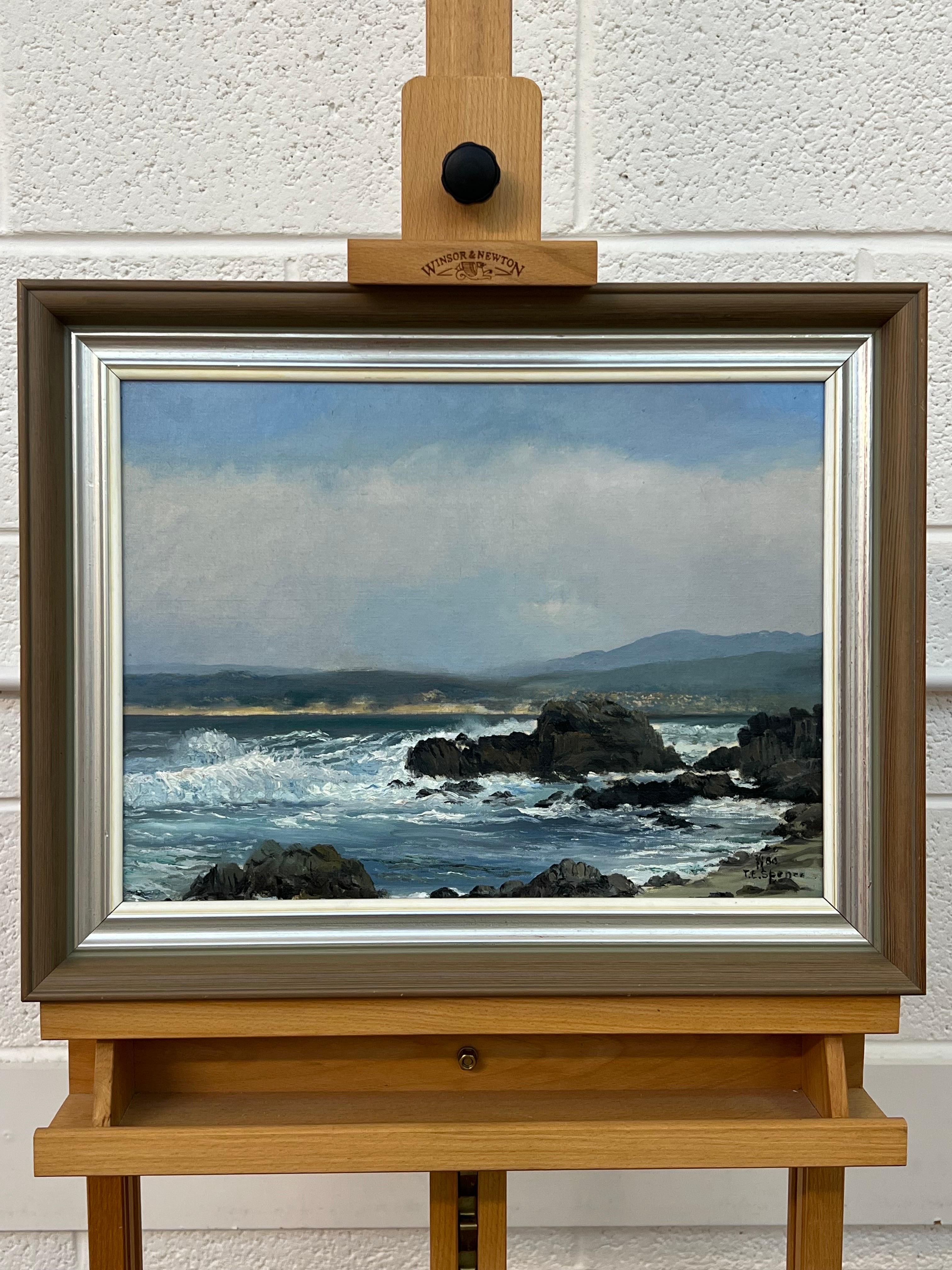 Seascape Painting of Waves Crashing against the Rocks at Pacific Grove, Monterey in California by 20th Century Post War Irish Artist, Tobias Everet Spence

Art measures 16 x 12 inches 
Frame measures inches 19 x 15 inches 

1980's Vintage Original