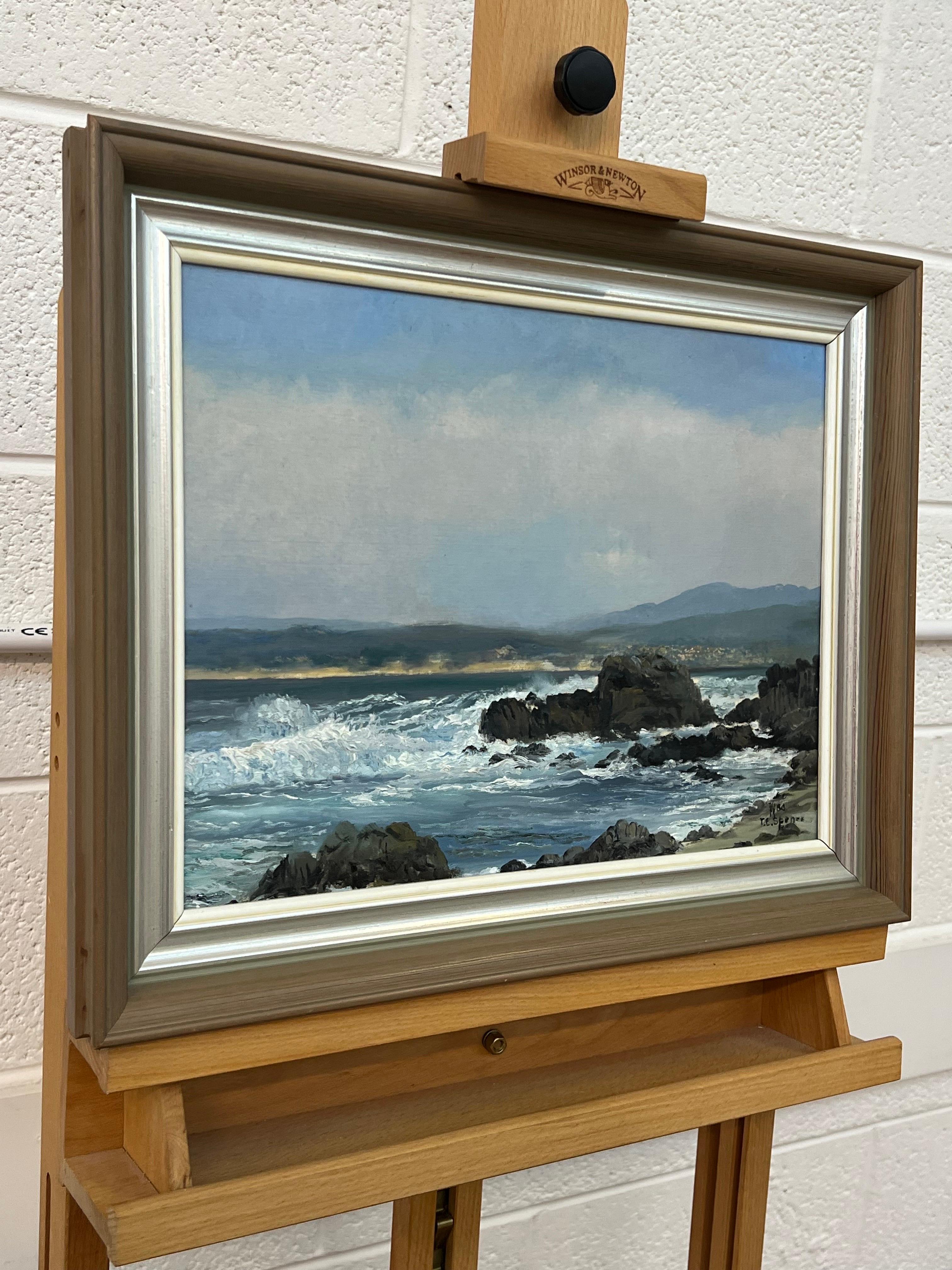 Seascape Painting of Waves Crashing against the Rocks at Pacific Grove, Monterey For Sale 1