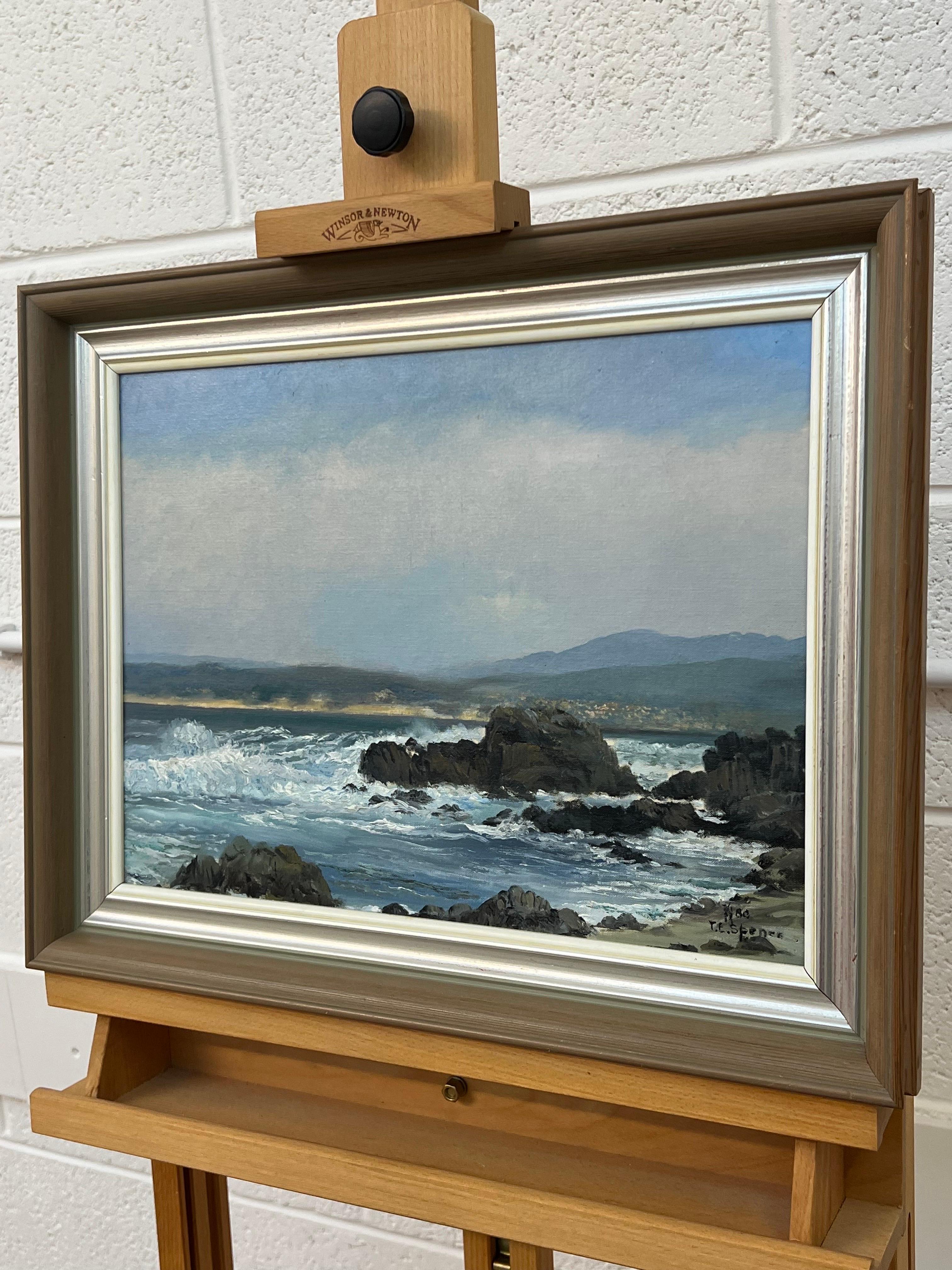 Seascape Painting of Waves Crashing against the Rocks at Pacific Grove, Monterey For Sale 2