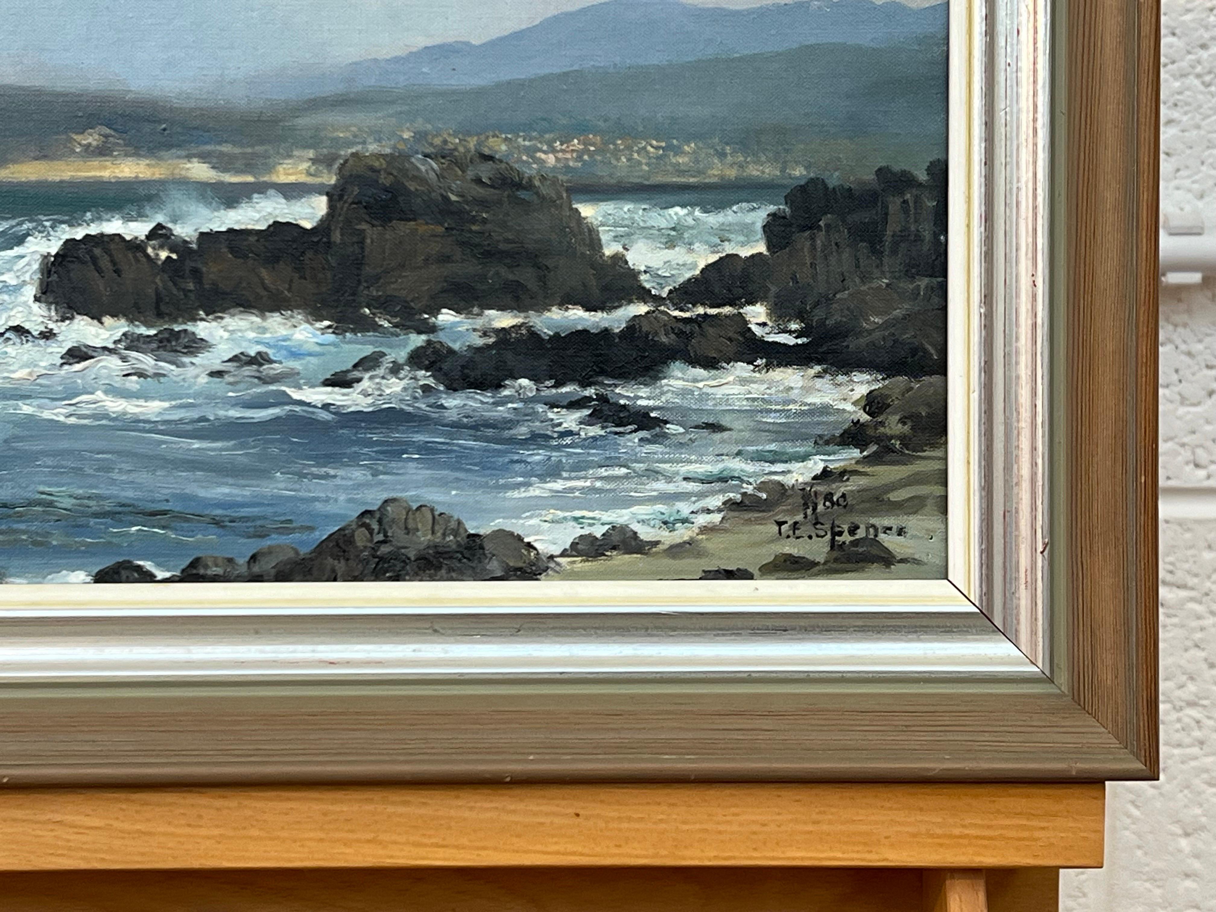 Seascape Painting of Waves Crashing against the Rocks at Pacific Grove, Monterey For Sale 3
