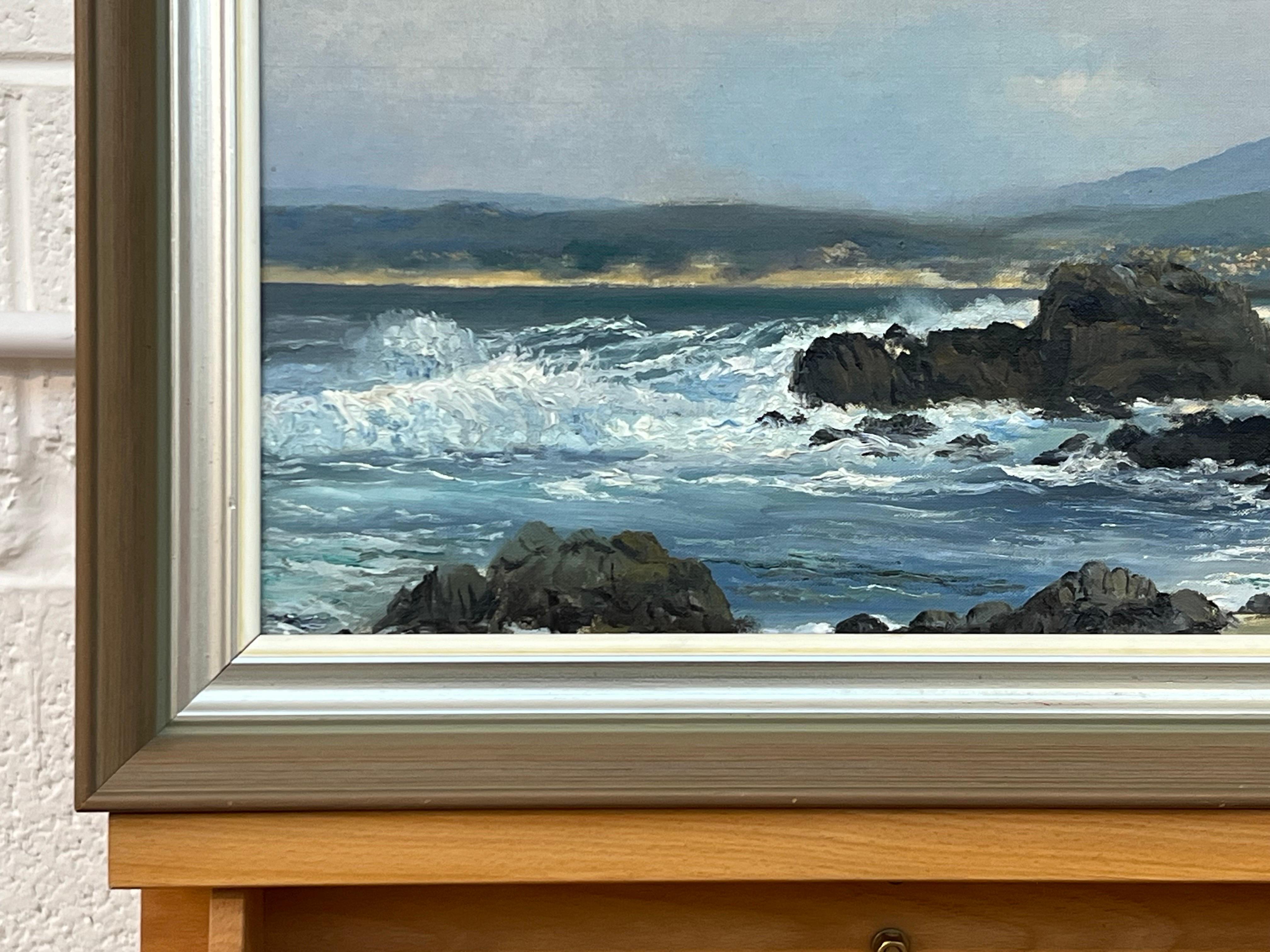 Seascape Painting of Waves Crashing against the Rocks at Pacific Grove, Monterey For Sale 4
