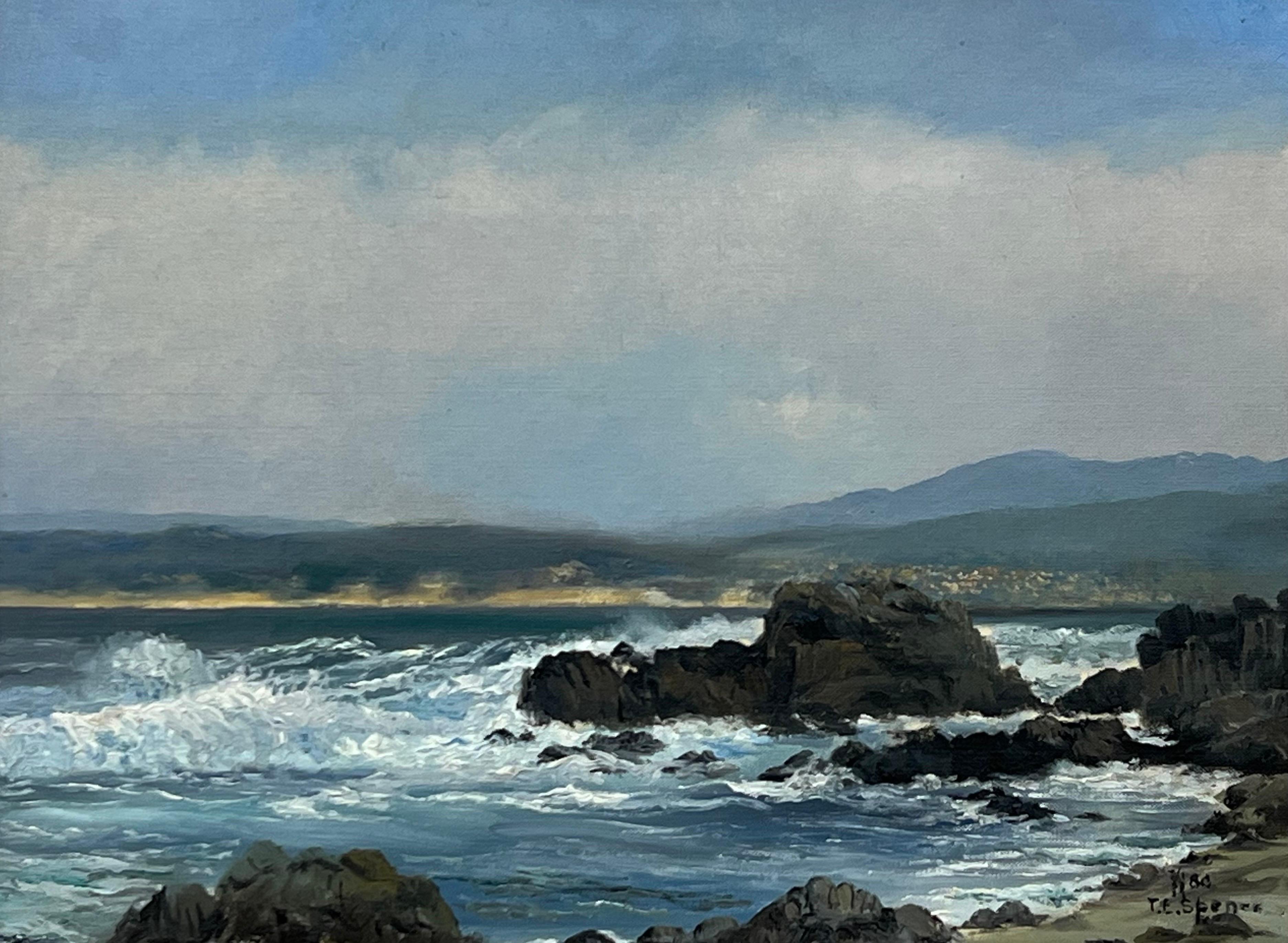 Seascape Painting of Waves Crashing against the Rocks at Pacific Grove, Monterey For Sale 7