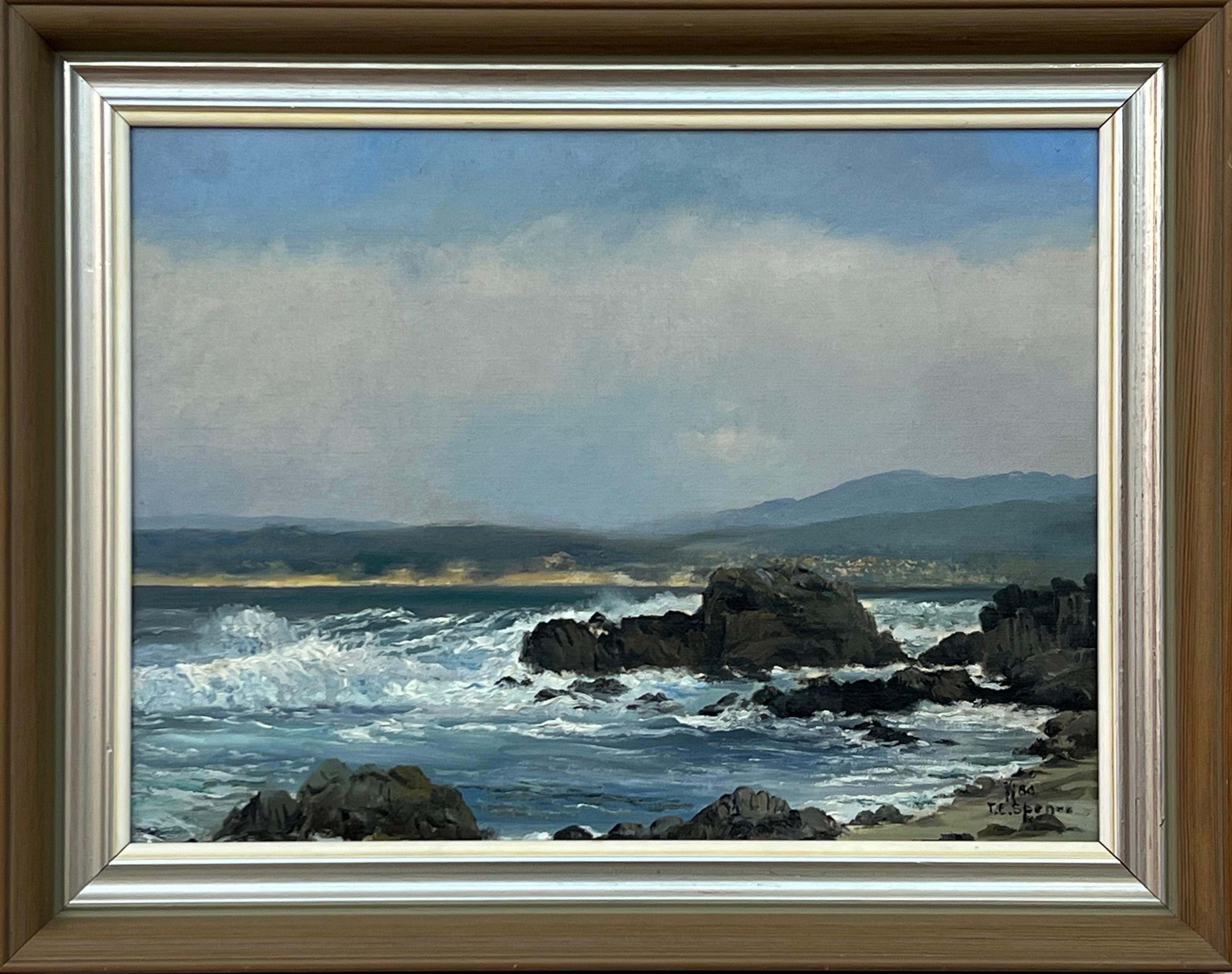 Tobias Everet Spence Figurative Painting - Seascape Painting of Waves Crashing against the Rocks at Pacific Grove, Monterey