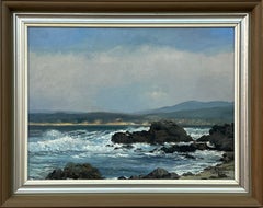 Peinture de paysage marin représentant des vagues se crashant contre les rochers à Pacific Grove, Monterey