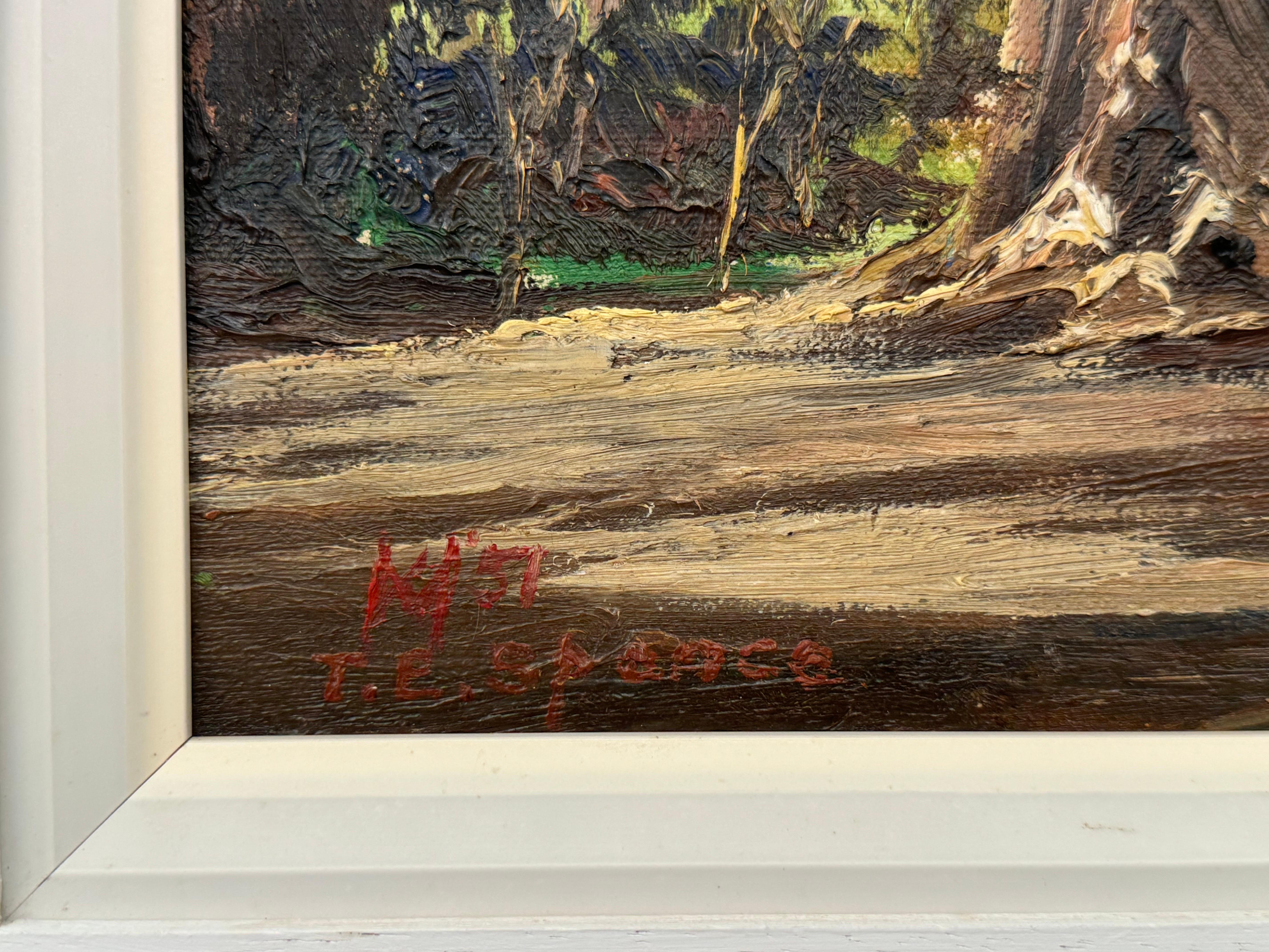 Art of Vintage Oil Landscape Art of Redwood National Park Forest in California by 20th Century Artist, Tobias Everet Spence 

L'arte misura 14 x 17 pollici 
La cornice misura 21 x 24 pollici 

Questo splendido dipinto a olio cattura la maestosa