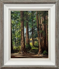 Art of Vintage Paesaggio ad olio della foresta di Redwood in California di un artista del XX secolo
