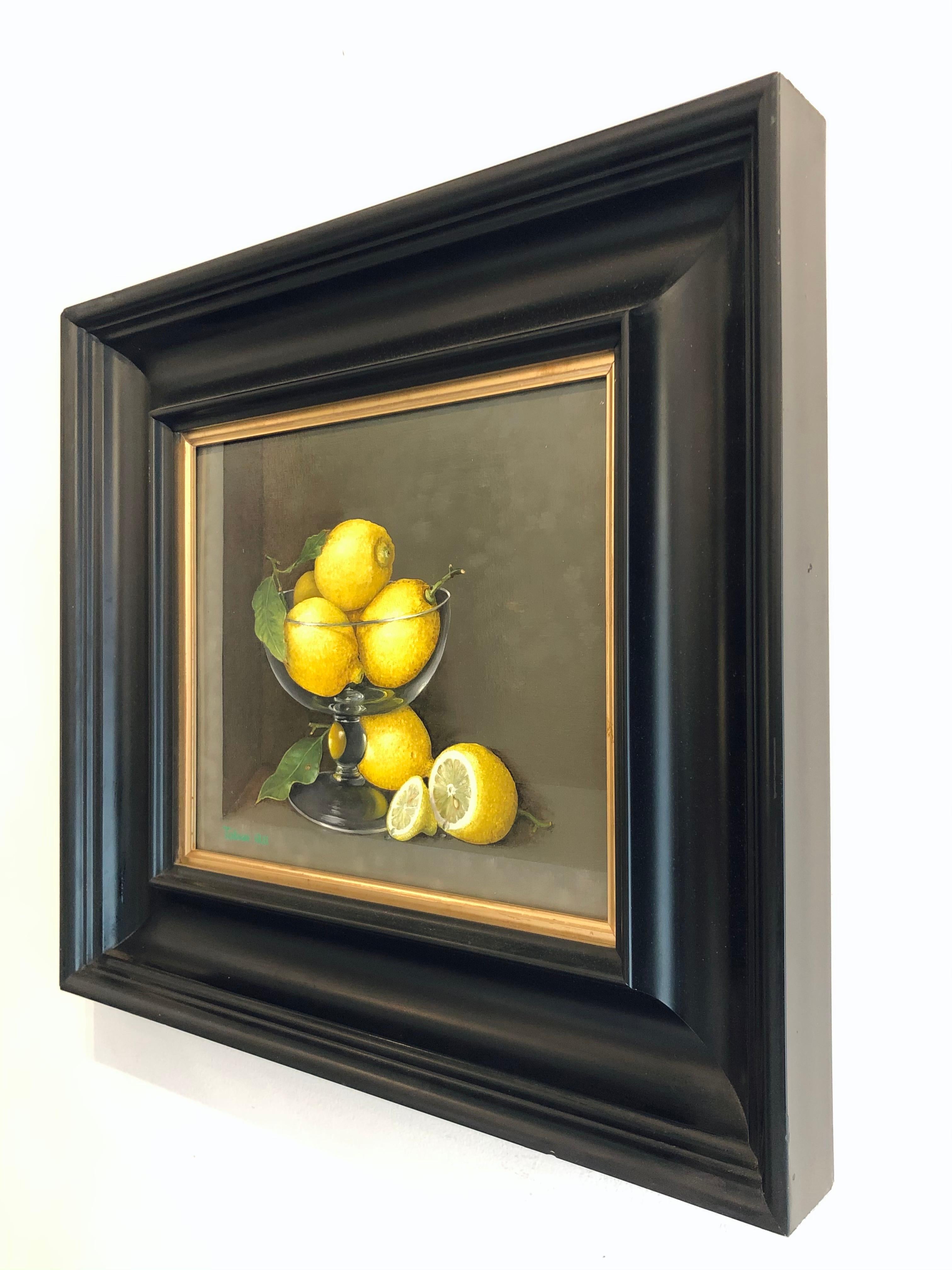 Lemons in a Glass-Original realism still life oil painting-contemporary Art For Sale 1