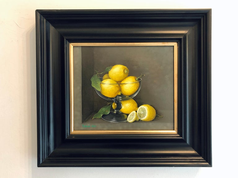 Lemons in a Glass - still life oil painting realism contemporary art Fruit - Painting by Tobias Harrison
