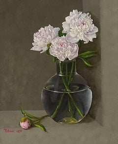 Peonies in a Glass Vase still life painting Contemporary Art - 21st Century