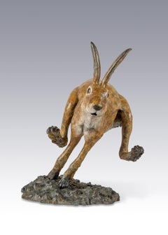 Contemporary Bronze Animal Sculpture of a Hare 'Jumping Jack' by Tobias Martin