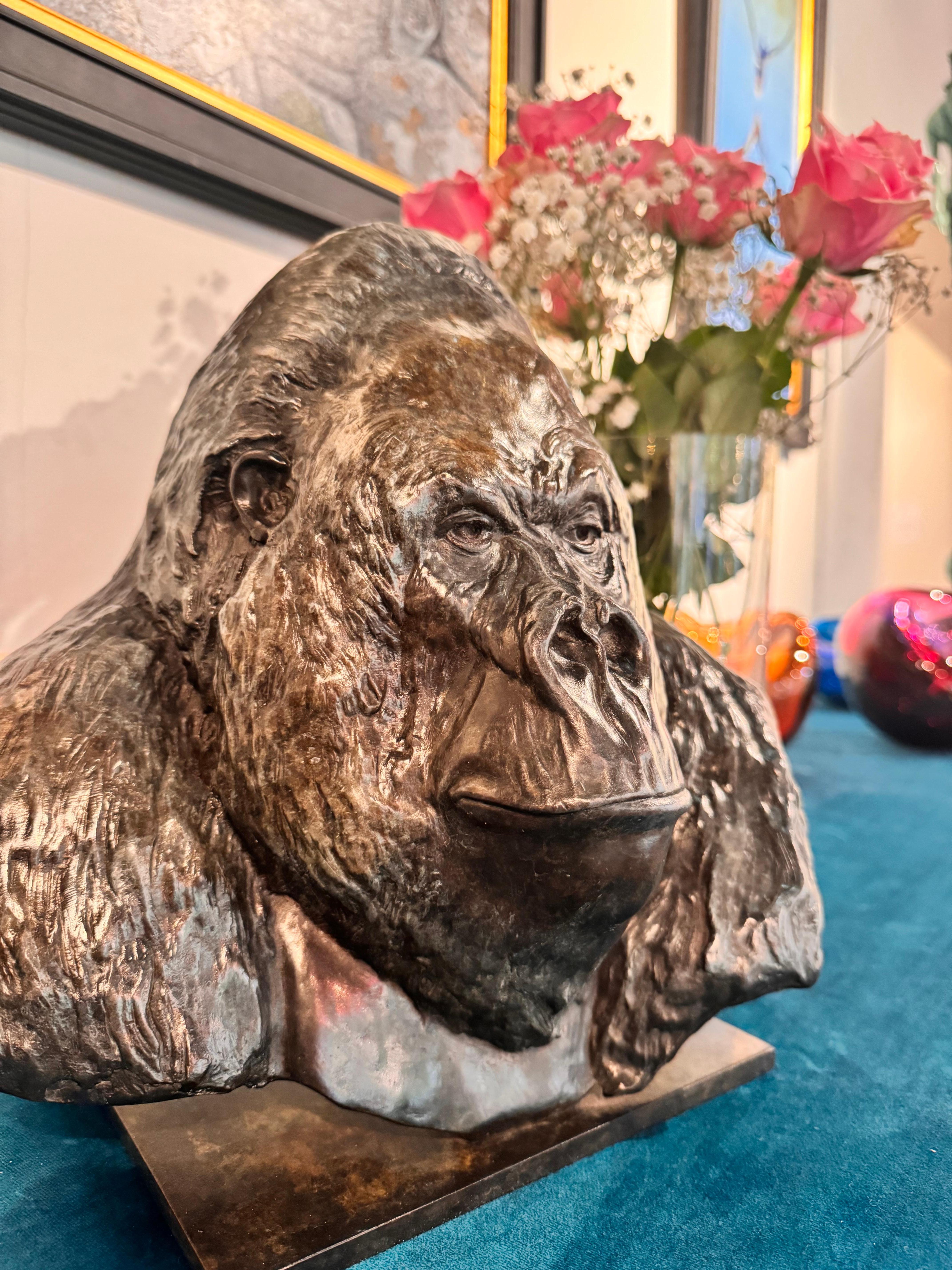 Zeitgenössische Gorilla-Skulptur aus Bronze Nico Jnr, Tier, Natur, Affe, schwarz im Angebot 7