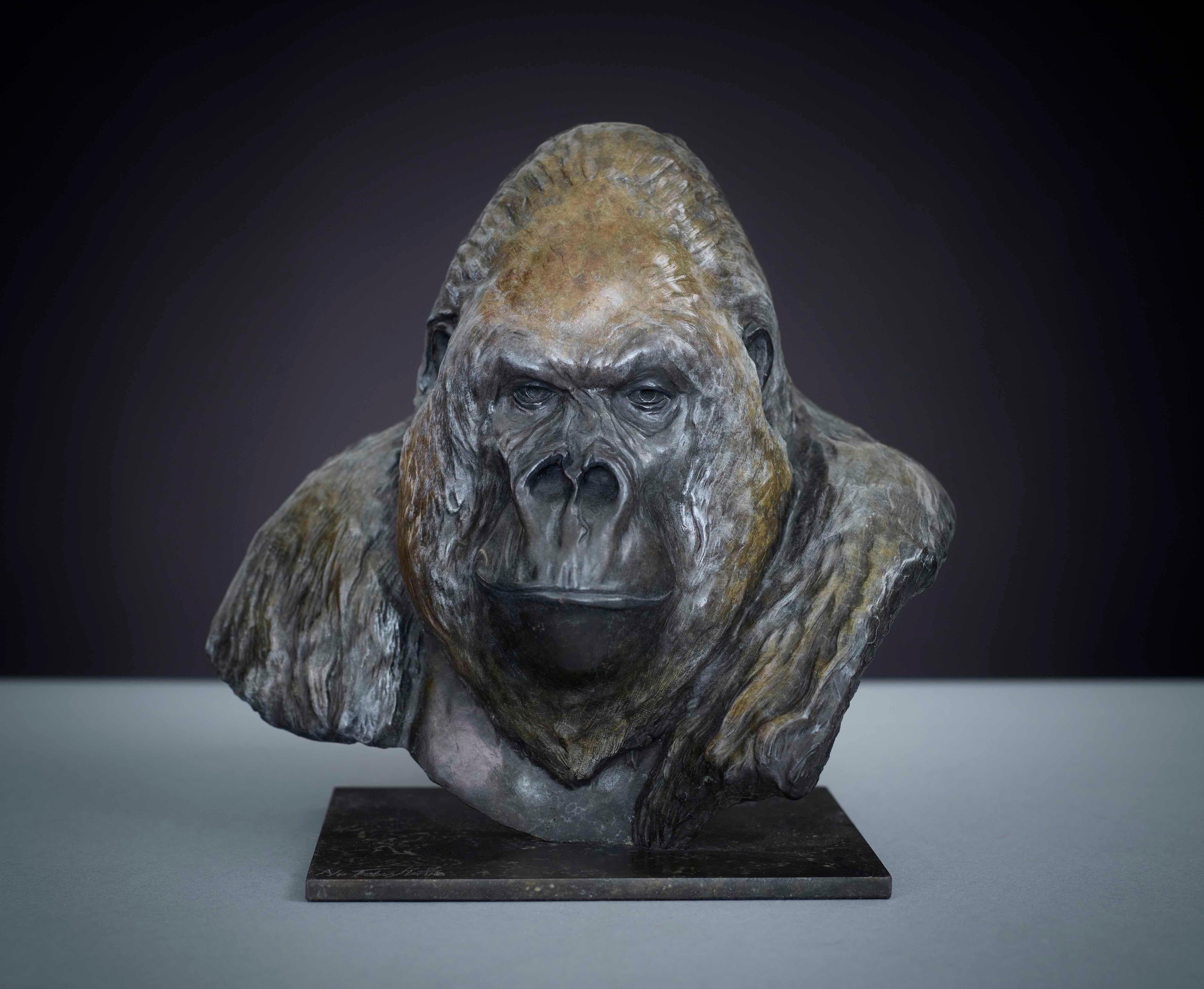 Zeitgenössische Gorilla-Skulptur aus Bronze Nico Jnr, Tier, Natur, Affe, schwarz