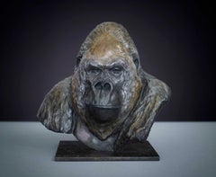 Contemporary Bronze Gorilla Sculpture Nico Jnr, Animal, nature, monkey, black