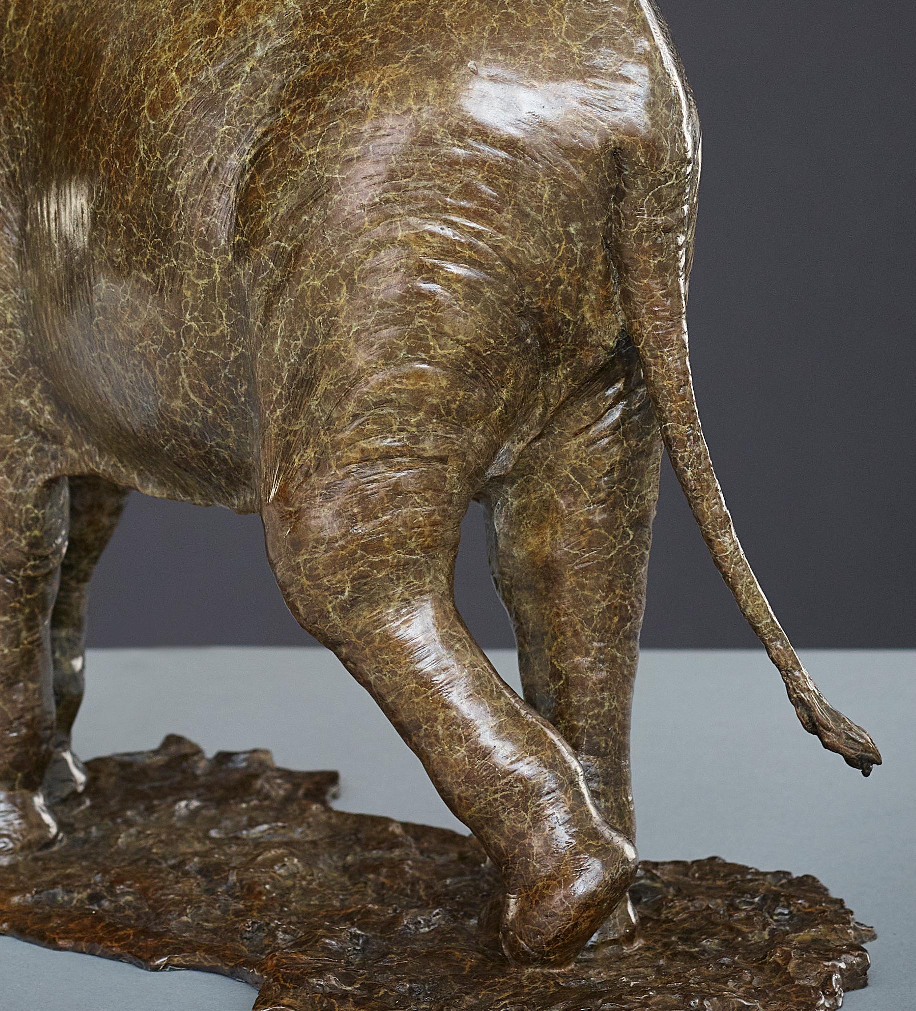 Zeitgenössische Bronze-Skulptur eines afrikanischen Elefanten & Baby, Safari, Wildtiere im Angebot 11