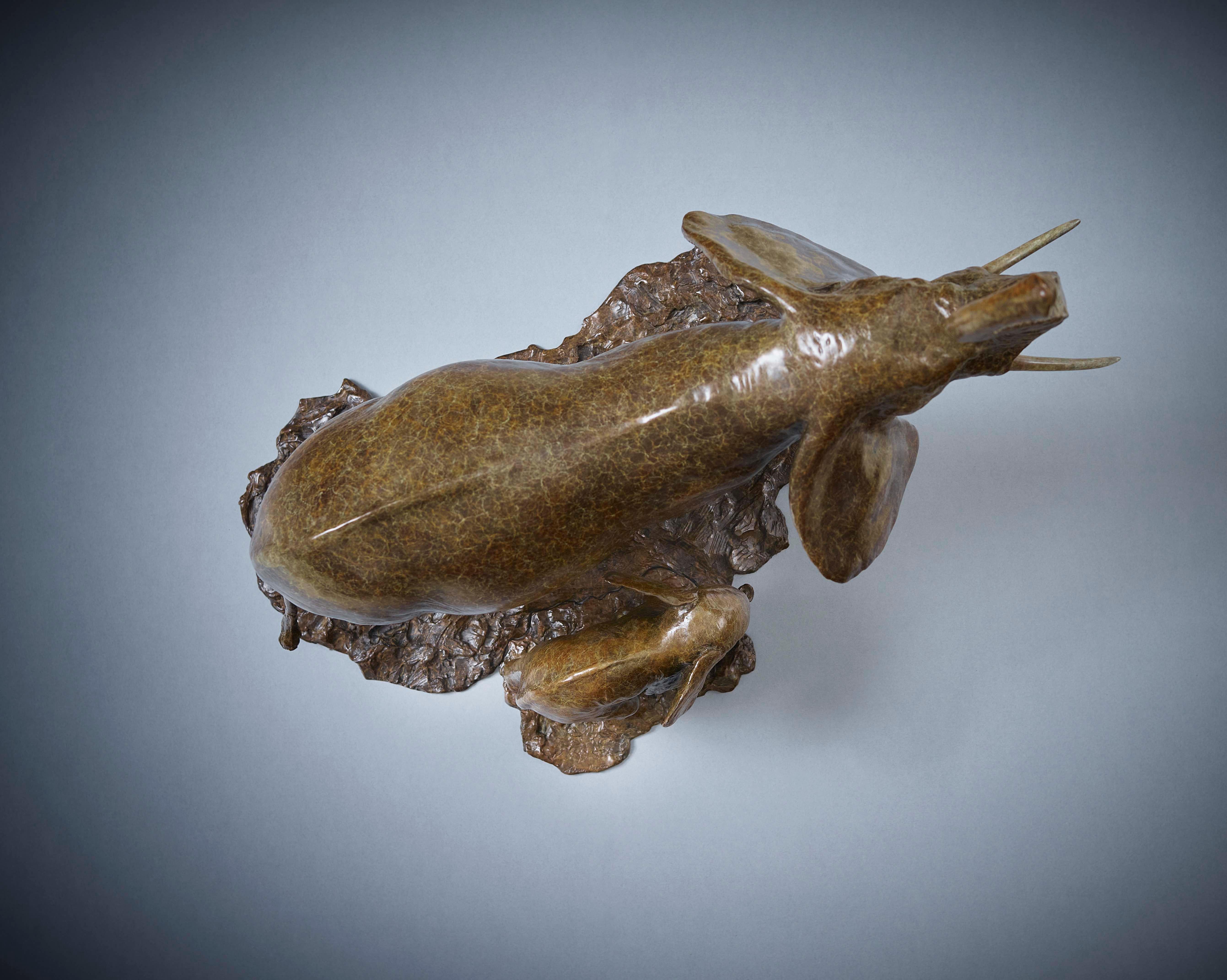 Zeitgenössische Bronze-Skulptur eines afrikanischen Elefanten & Baby, Safari, Wildtiere im Angebot 2