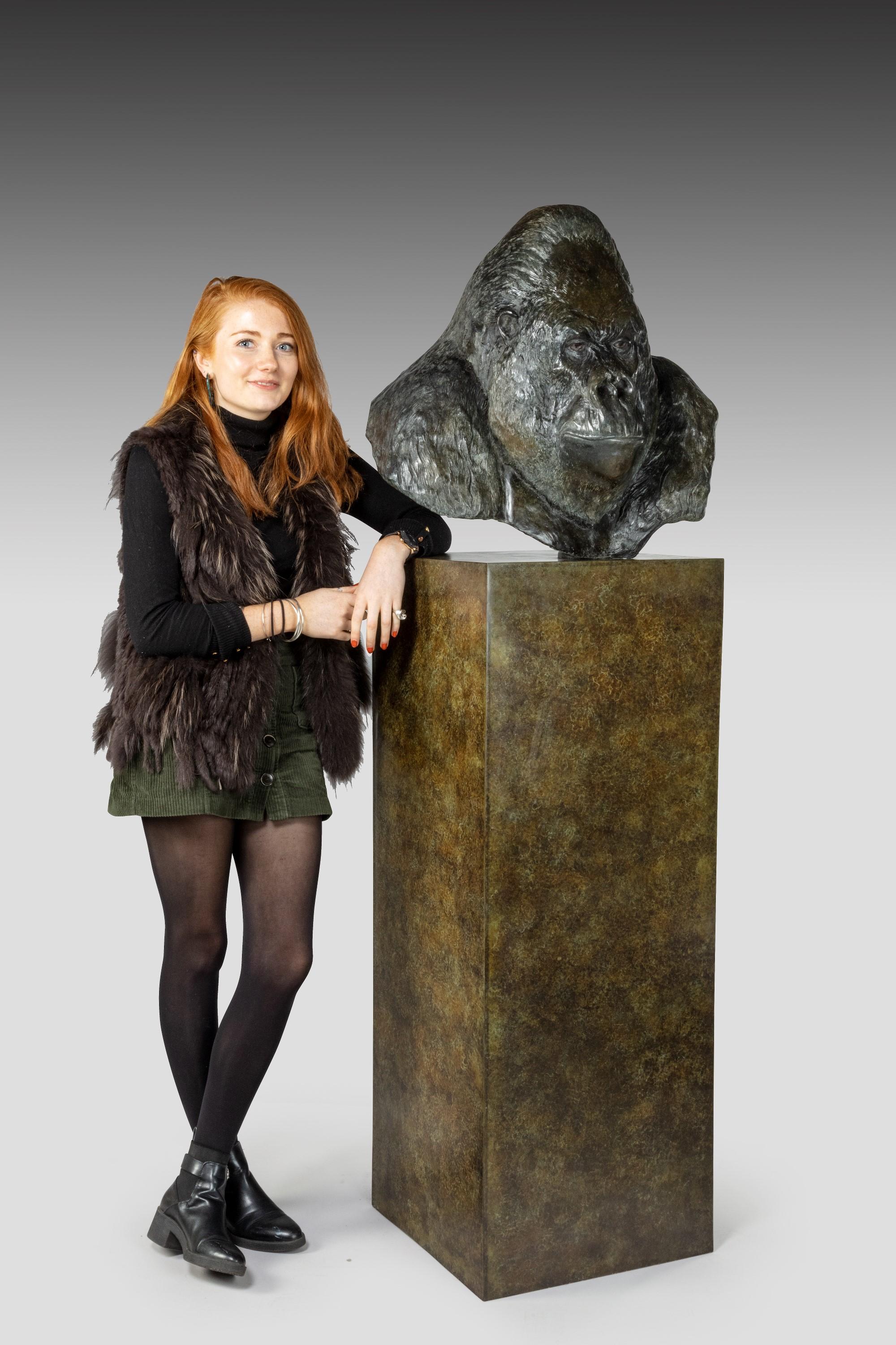 Zeitgenössische Bronzeskulptur eines Gorillas, 'Nico', im Freien, Tierwelt, Tier im Angebot 3