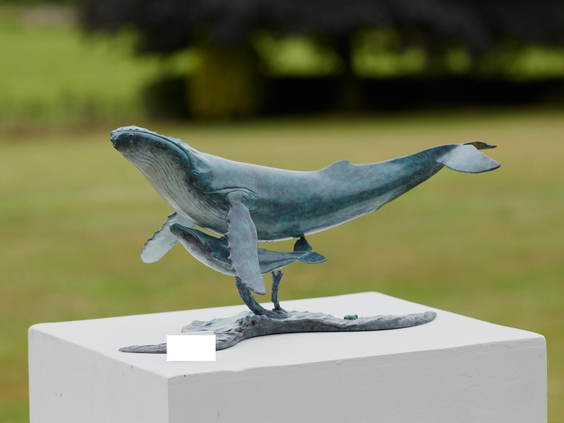 Sculpture contemporaine en bronze d'une baleine à bosse et de son baleineau, nager, eau, vie aquatique en vente 7