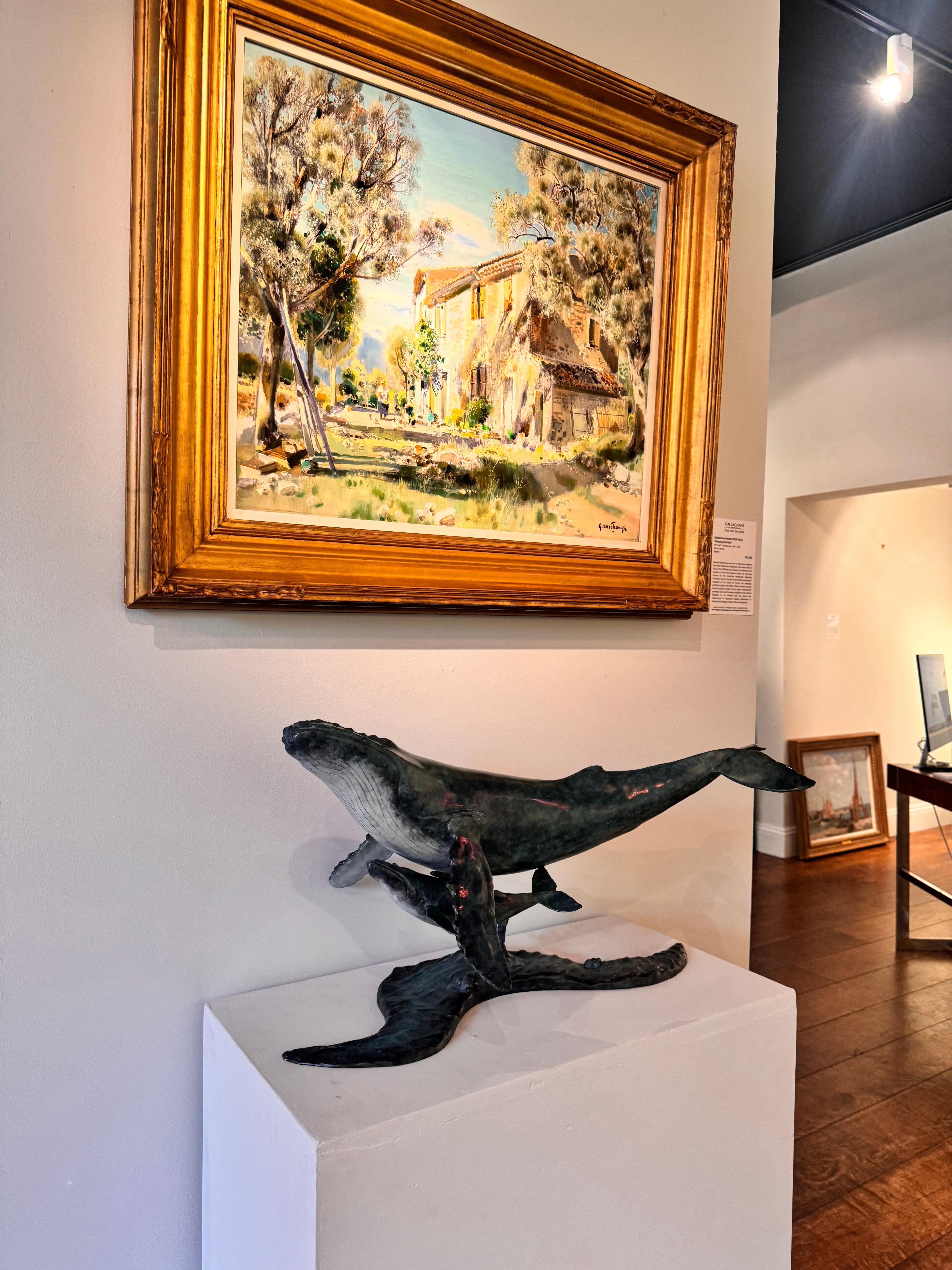 Sculpture contemporaine en bronze d'une baleine à bosse et de son baleineau, nager, eau, vie aquatique en vente 8