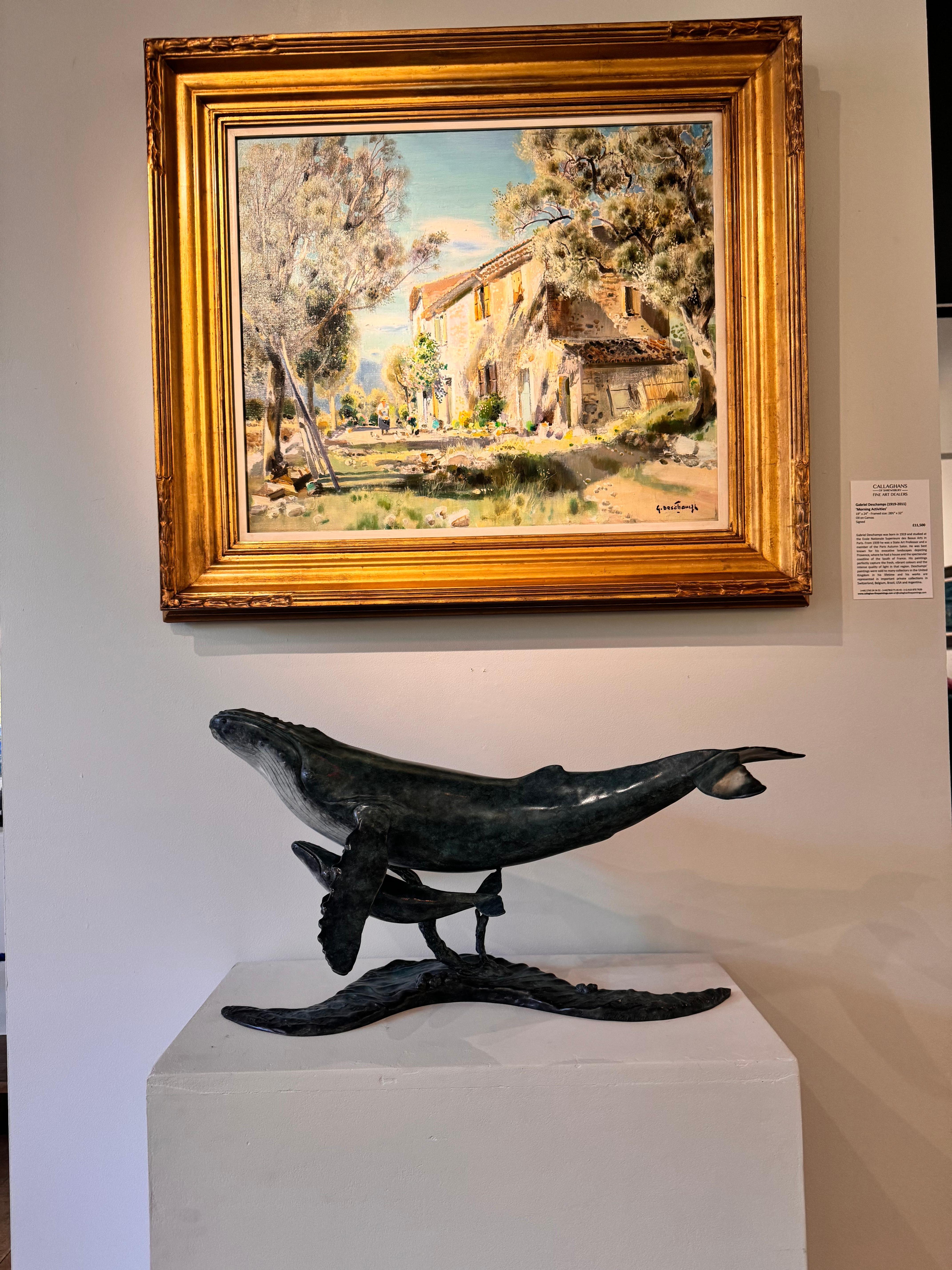 Sculpture contemporaine en bronze d'une baleine à bosse et de son baleineau, nager, eau, vie aquatique en vente 9