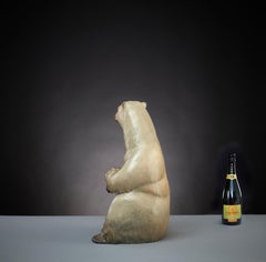 Scultura contemporanea in bronzo di un orso polare, 'Benji', animale, bianco, artico
