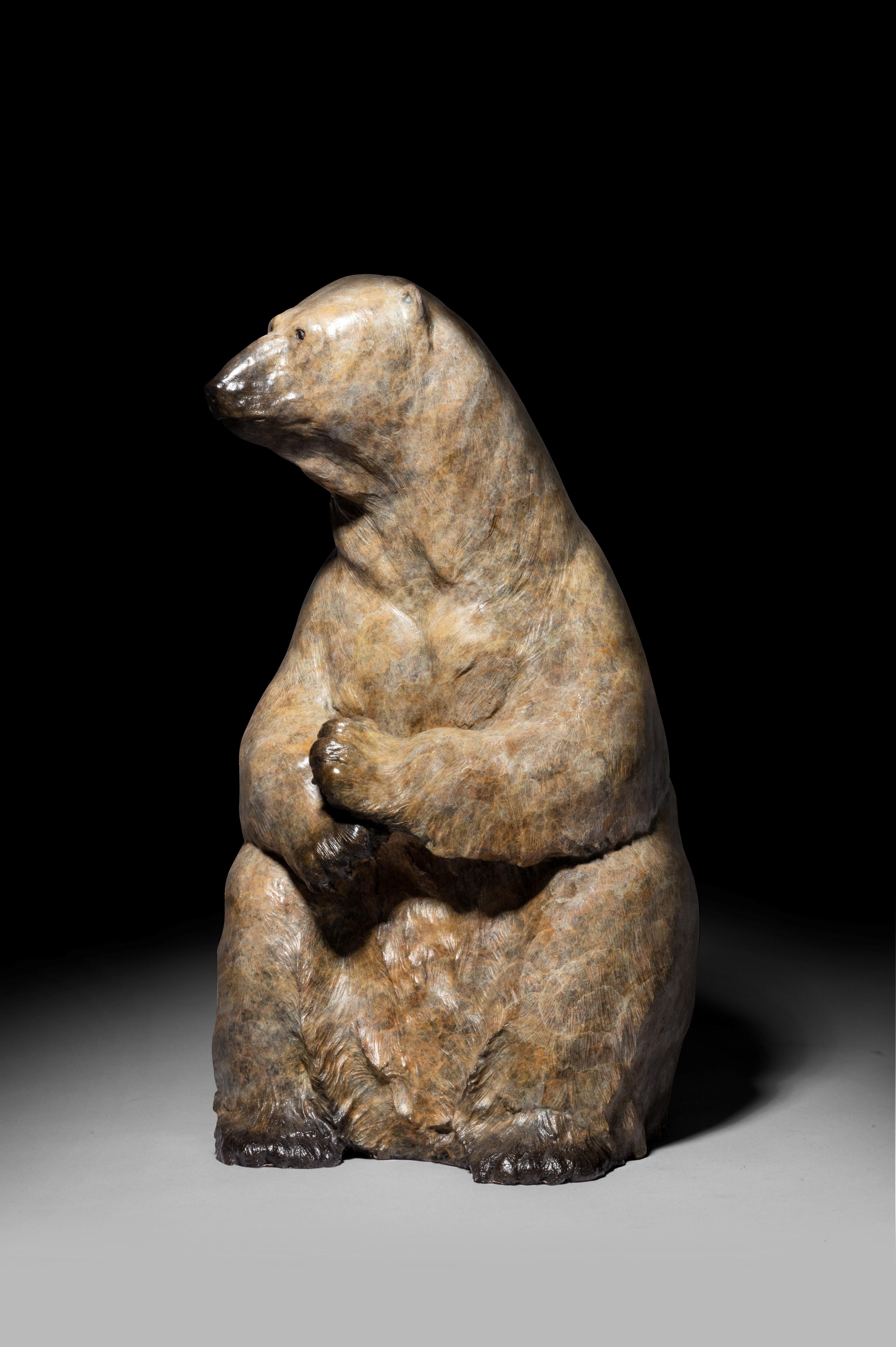 Scultura contemporanea in bronzo di un orso polare bianco 