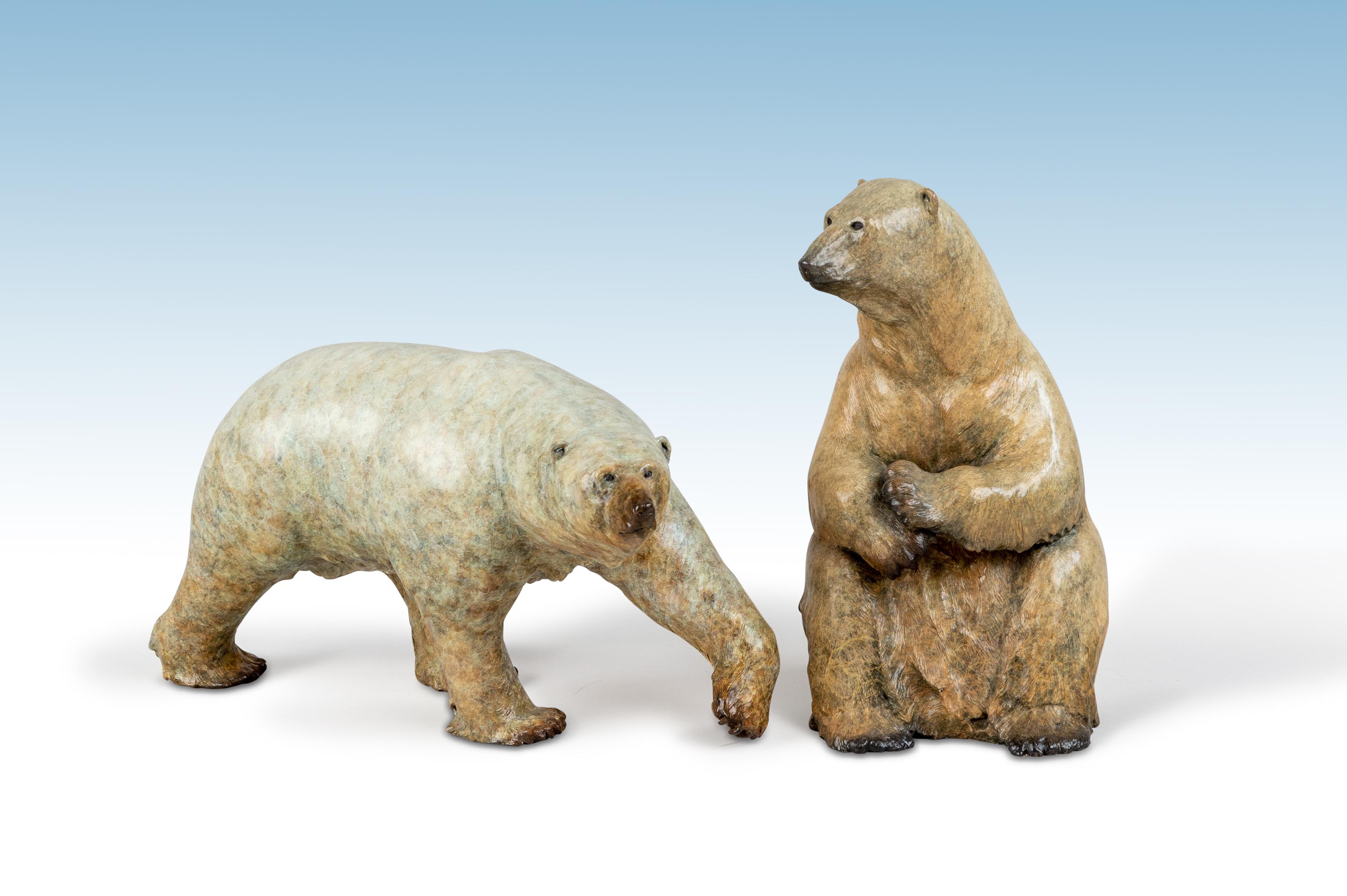 Contemporary Bronze Wildlife Sculpture of a White Polar Bear 'Maximus' Bear  - Gold Figurative Sculpture by Tobias Martin