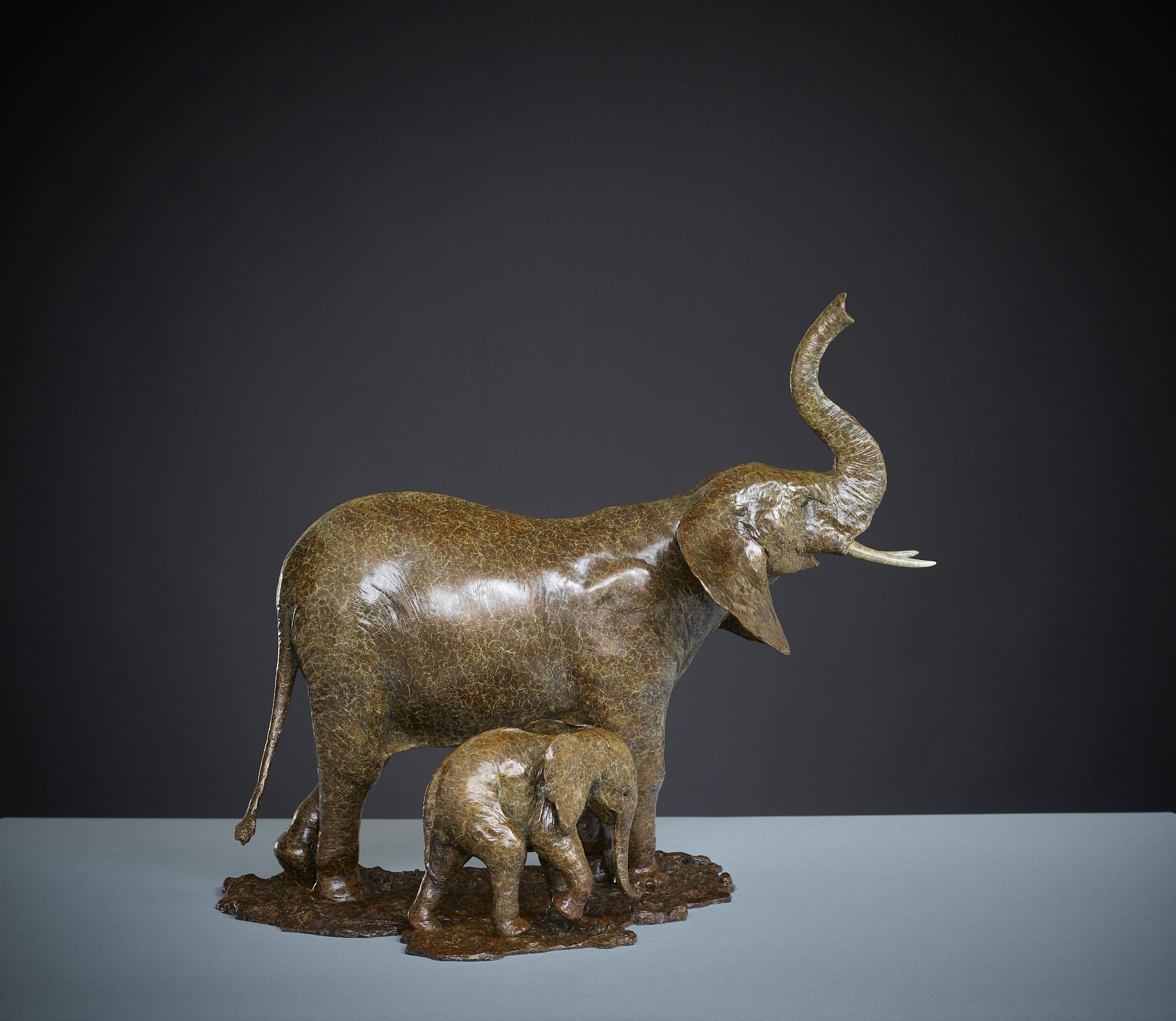 'Elephant' Bronze Wildlife contemporary sculpture of an African Elephant. Brown - Contemporary Sculpture by Tobias Martin