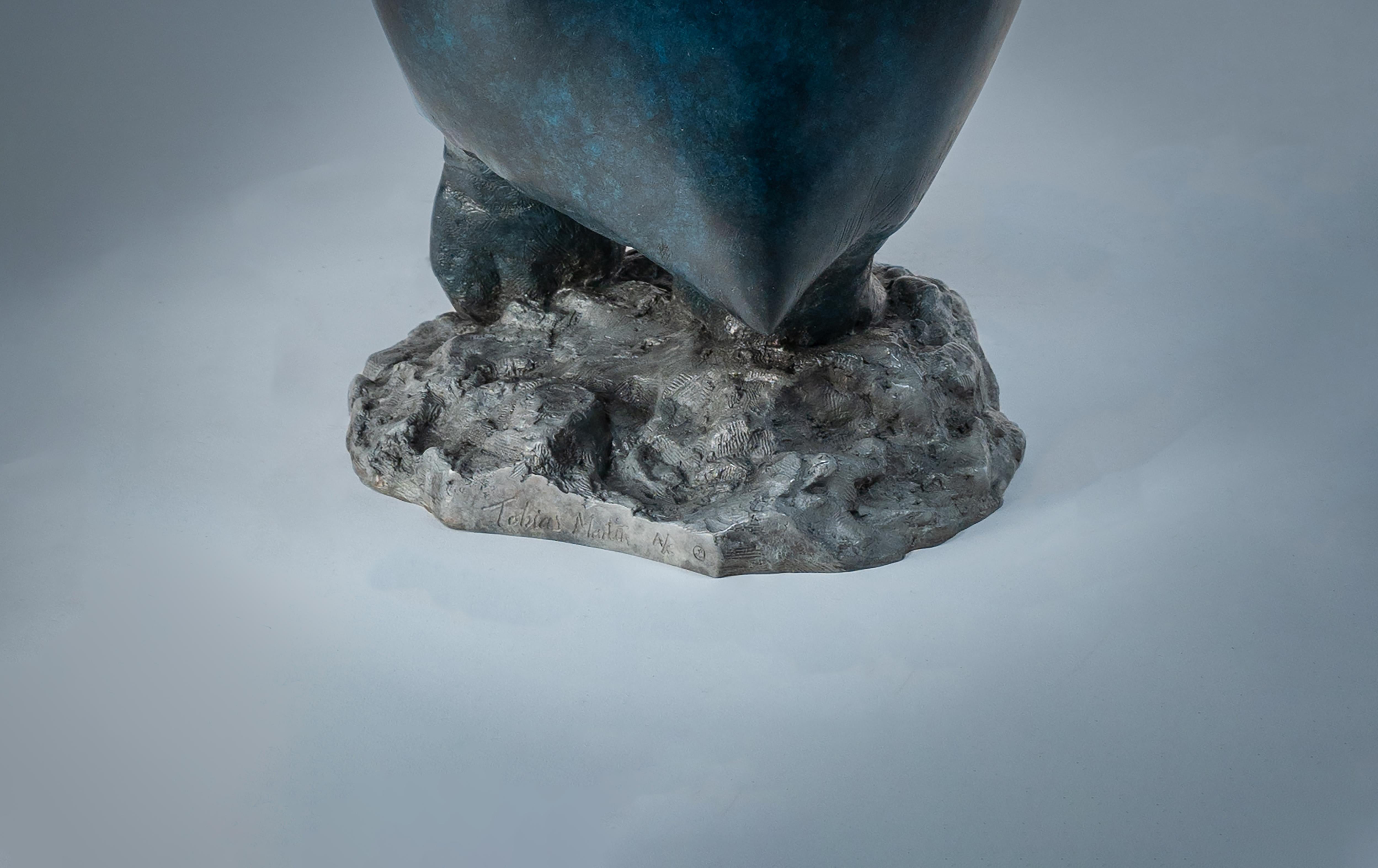'King Penguin' Bronze Sculpture of a penguin on rocks, blue, orange & white For Sale 3