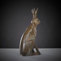 Sculpture en bronze contemporaine Sir Humphrey d'un lièvre, lapin de garenne, animaux sauvages