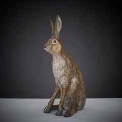 Scultura in bronzo contemporanea Sir Humphrey di lepre, coniglio, animali selvatici