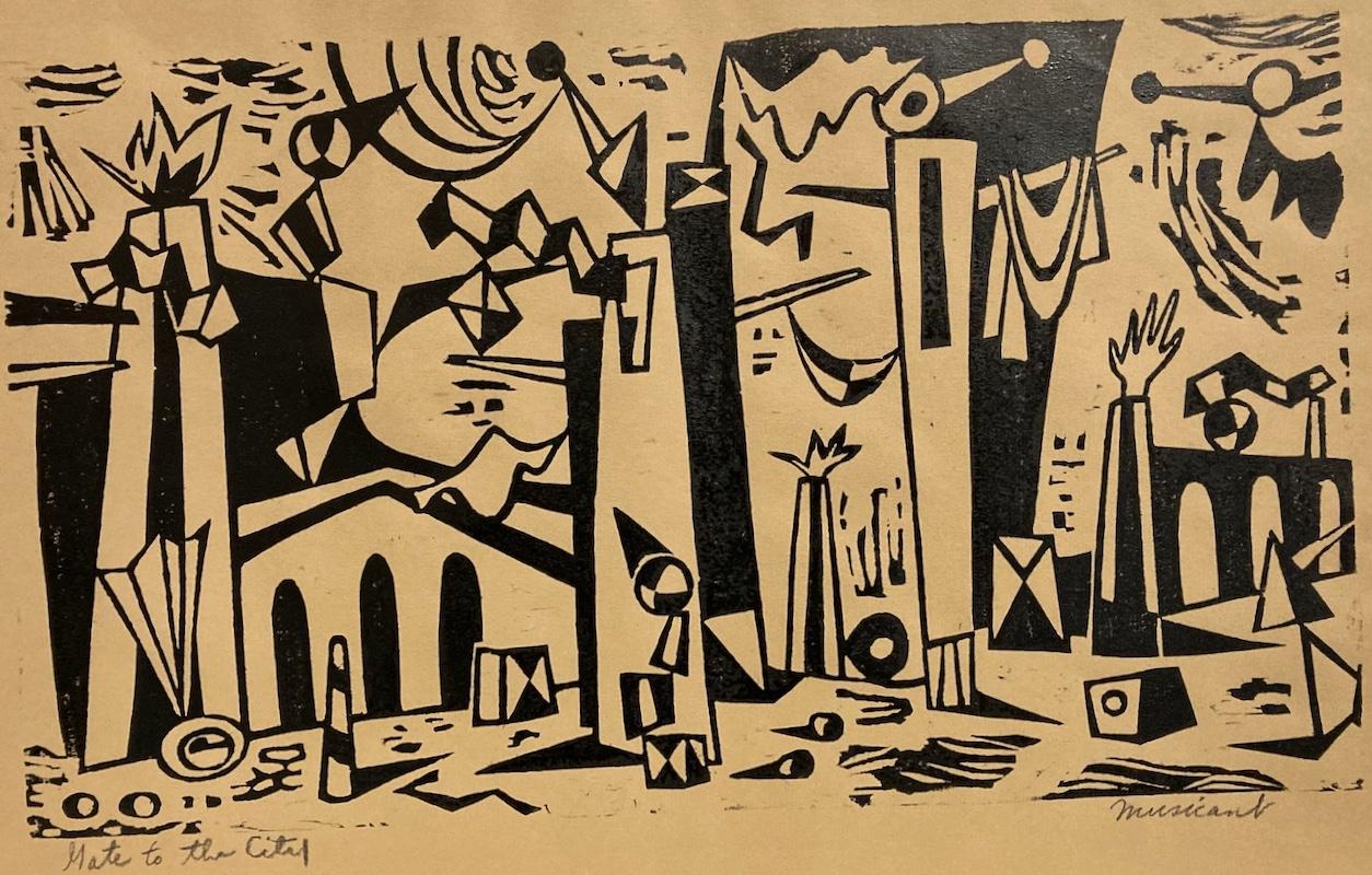 Any work by Tobias Musicant is terrific. These New Jersey-made, mid-century near abstractions are generally scarce. The pieces I know are master works of American Modernism. Cubist certainly, but also grounded  -- usual with a logical and stable