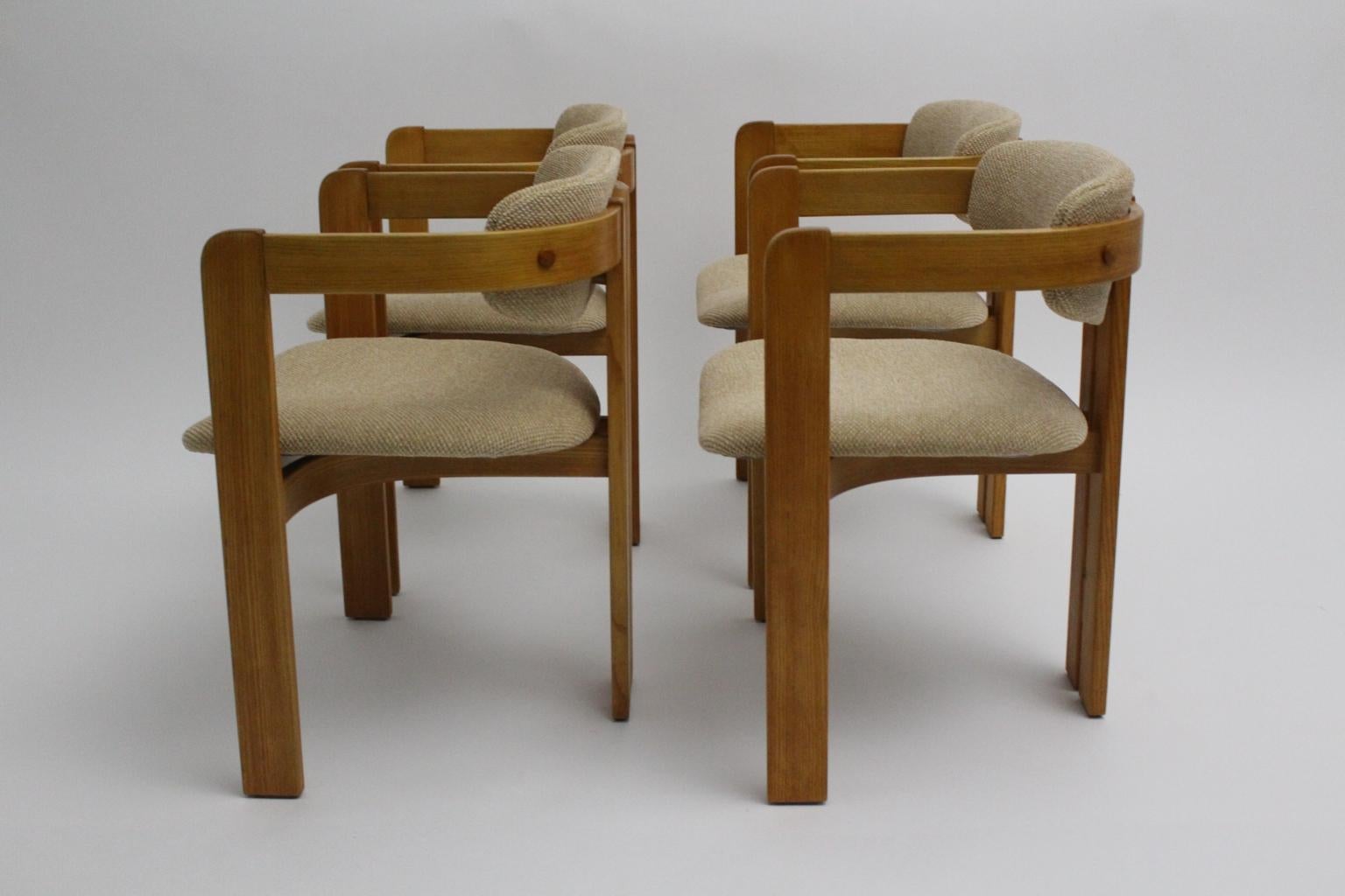 Mid-Century Modern Italian Set of Four Vintage Brown Ash Dining Chairs 1970s