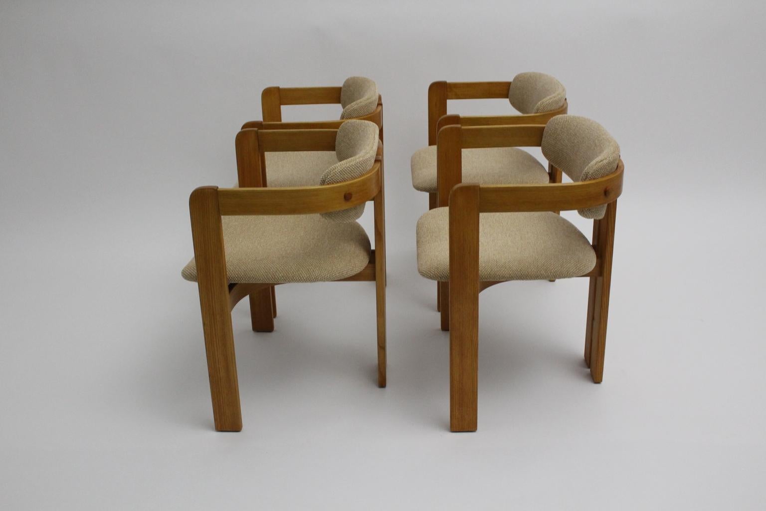 Lacquered Italian Set of Four Vintage Brown Ash Dining Chairs 1970s