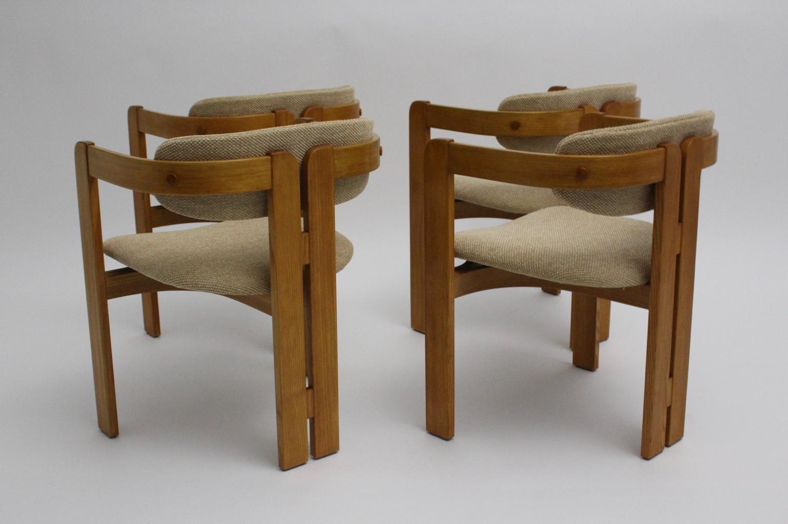 Italian Set of Four Vintage Brown Ash Dining Chairs 1970s (Lackiert)