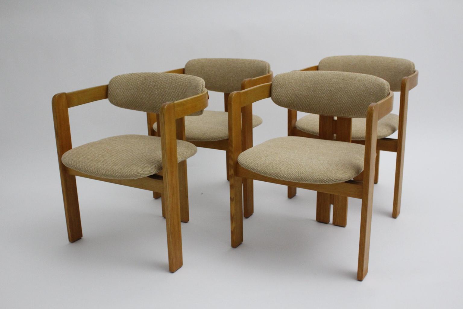 Italian Set of Four Vintage Brown Ash Dining Chairs 1970s (Stoff)