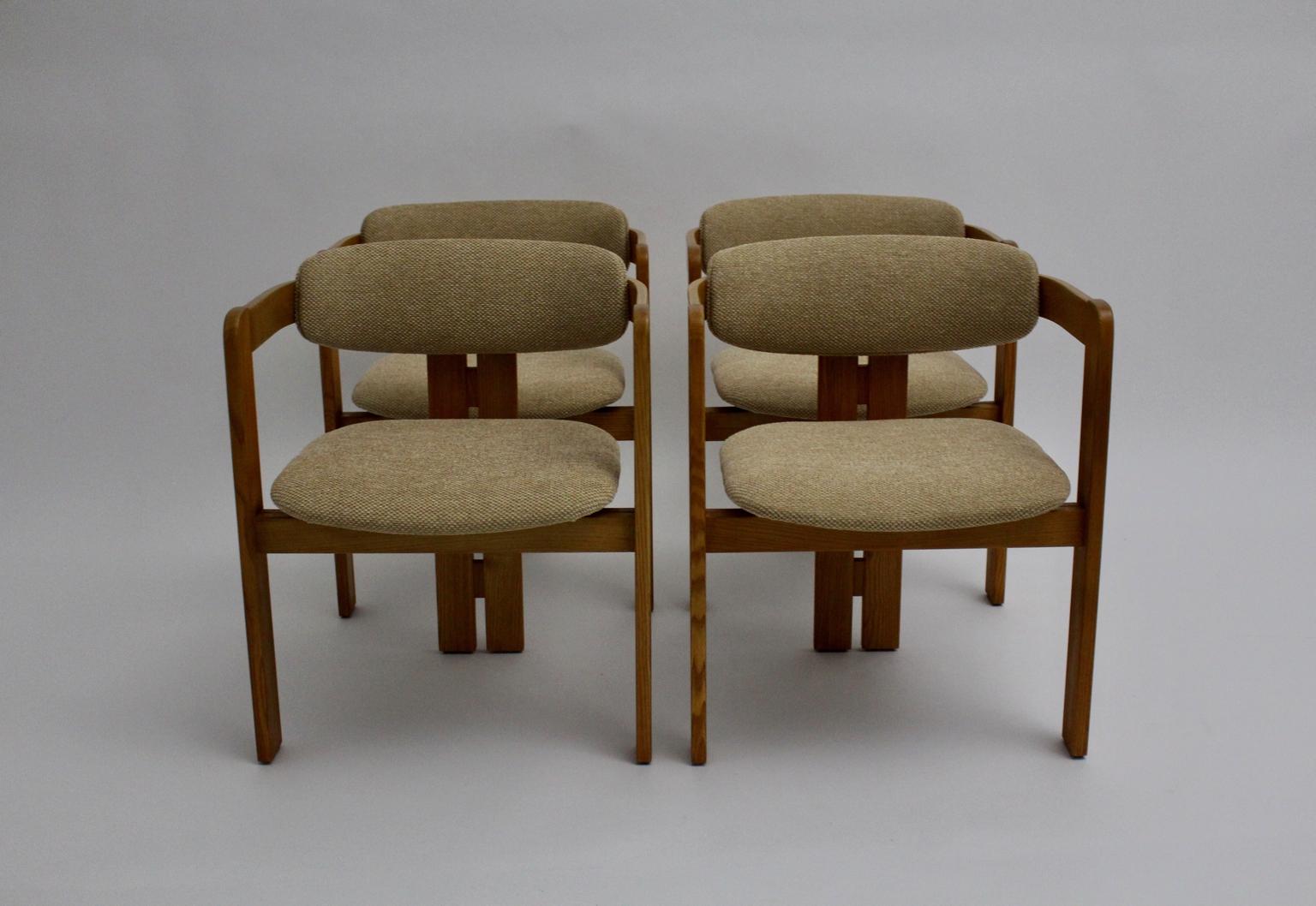 Italian Set of Four Vintage Brown Ash Dining Chairs 1970s 2