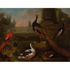 Exotic Birds In An Arcadian Landscape, Early 18th-Century Oil Painting