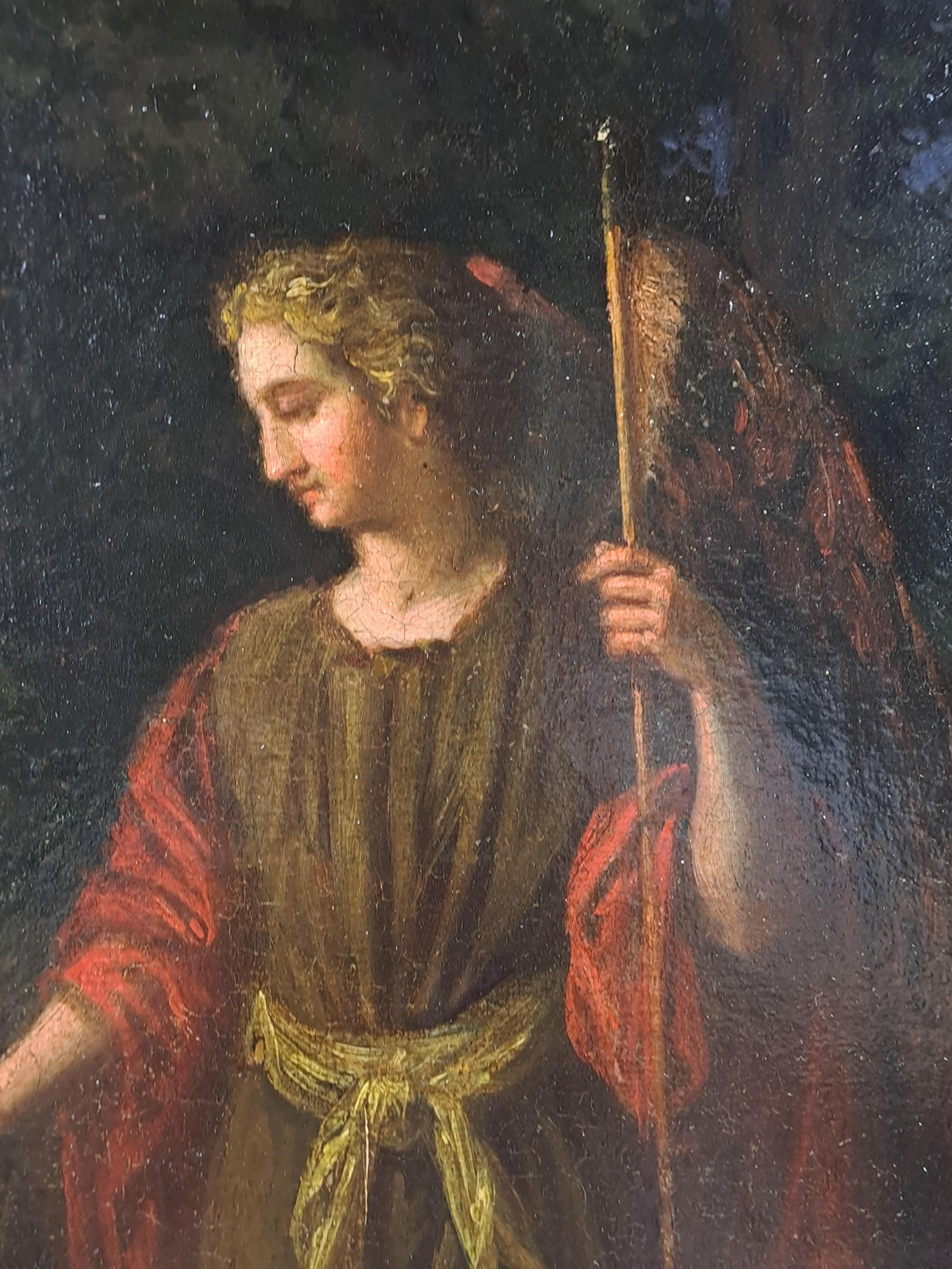 Il pescatore Tobia e l'angelo Raphael - Scuola francese, fine del XVII secolo In condizioni buone in vendita a BARSAC, FR
