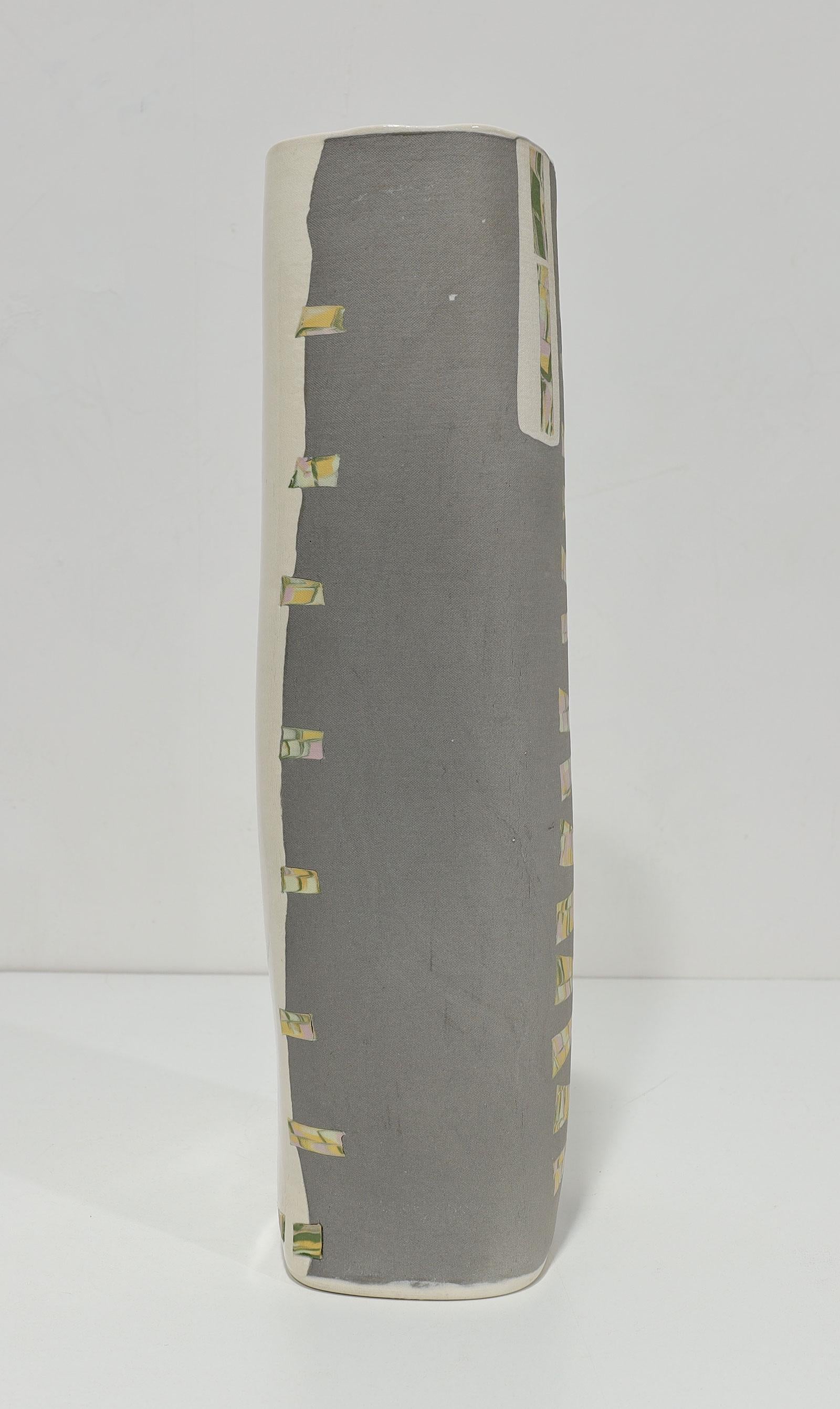 American Tobias Weissman Tall Glazed Inlaid Porcelain Vase, Signed, dtd 1982 For Sale