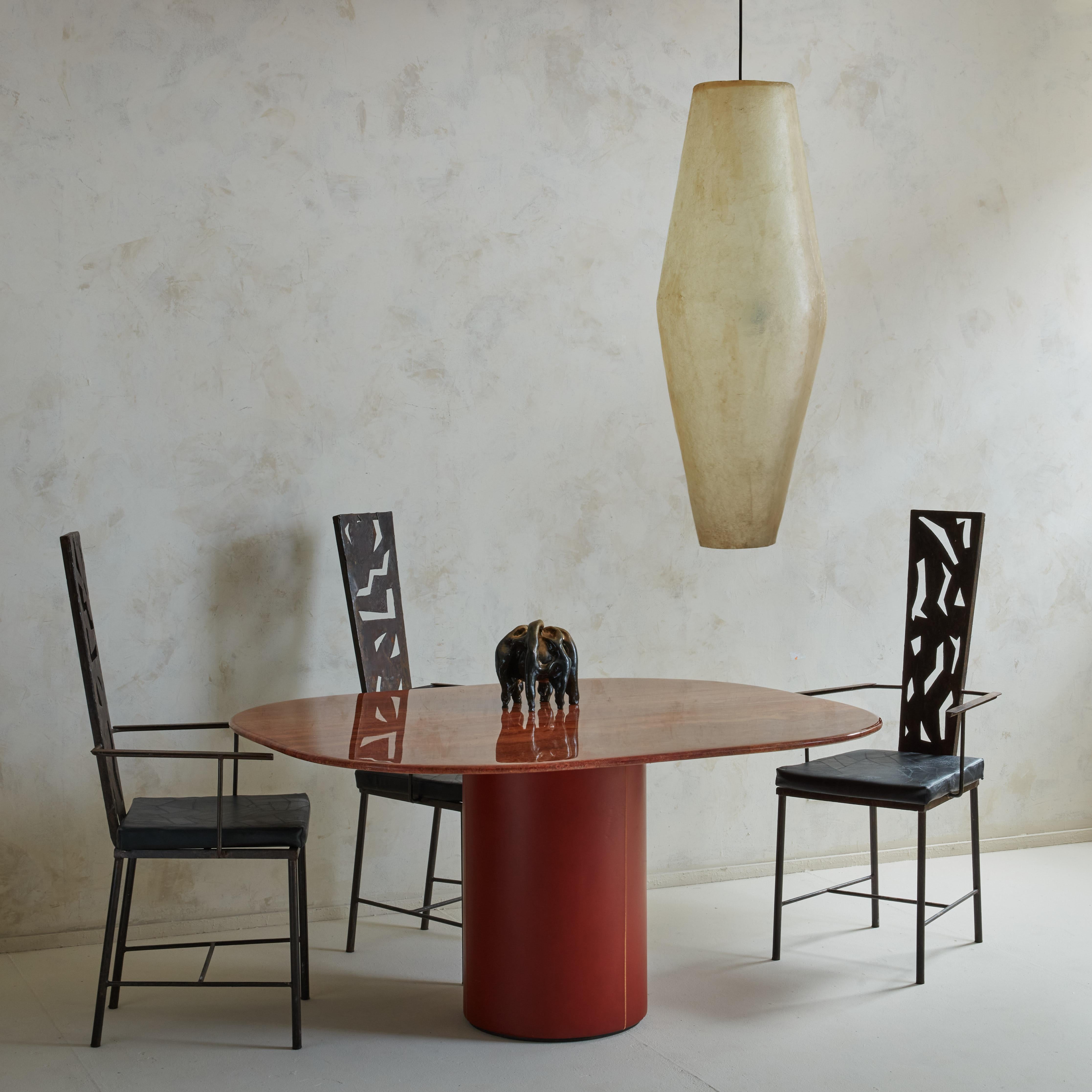 Mid-Century Modern 'Tobio' Leather + Travertine Table by Afra and Tobia Scarpa for B&B Italia, 1974 For Sale