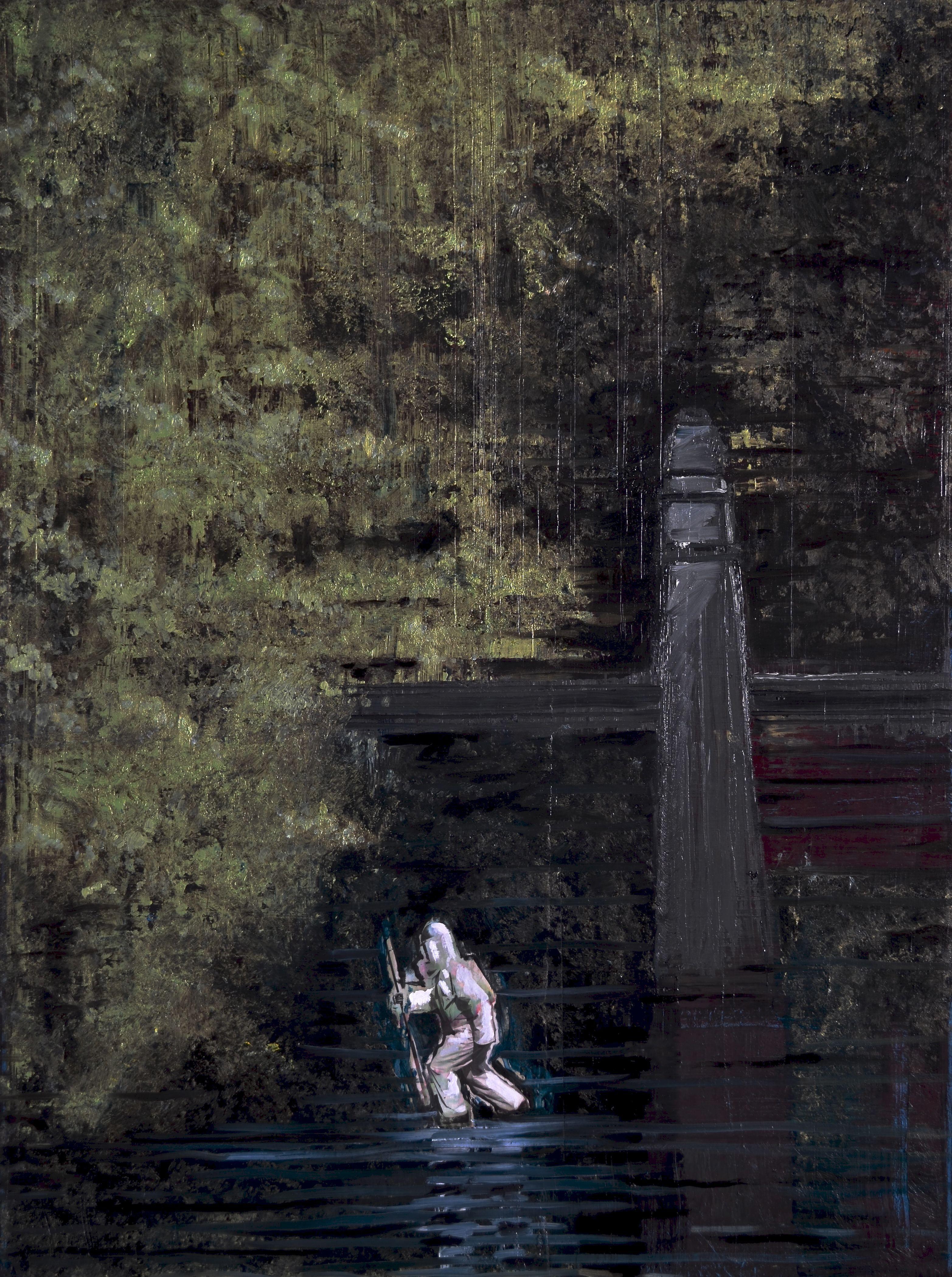 Guardiano del fiume, Pittura, Olio su tela - Painting di Toby Corbett
