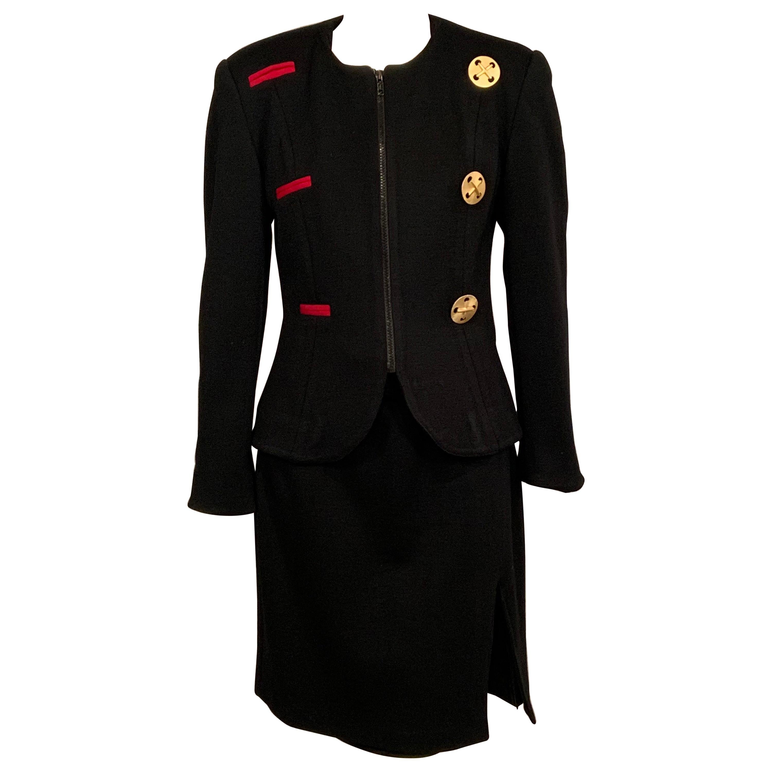 Toby Lerner Philadelphia Black Wool Suit with Decorative Buttons and Buttonholes For Sale