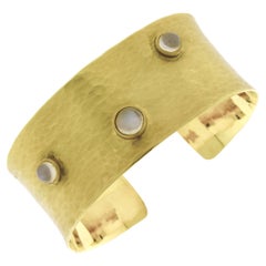 Toby Pomeroy Hammered Gold Cuff  Bangle Bracelet with Moonstones