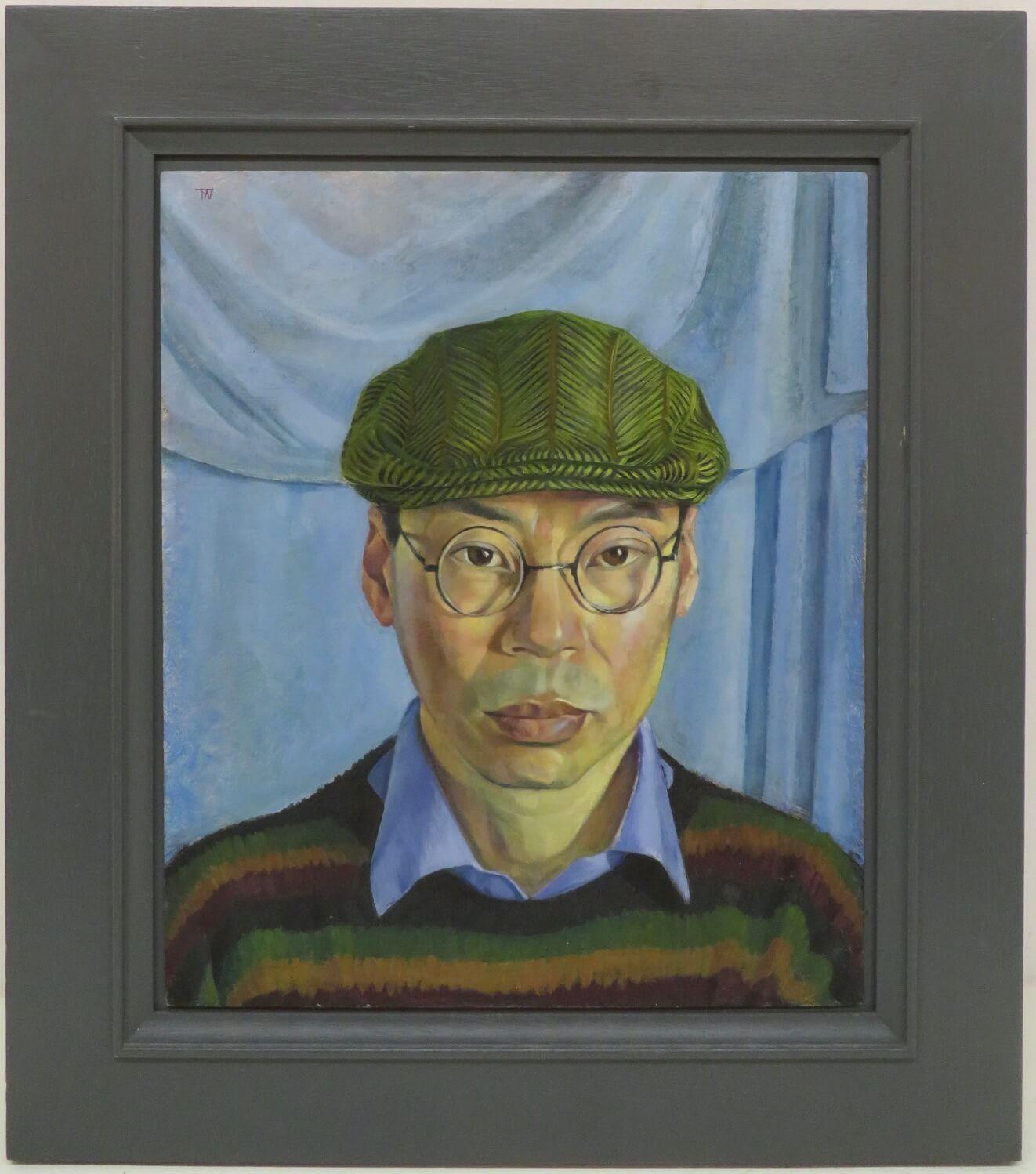 TOBY WIGGINS Figurative Painting - Original Oil Painting Superb Portrait Study Korean Oriental Gentleman EXHIB 2013