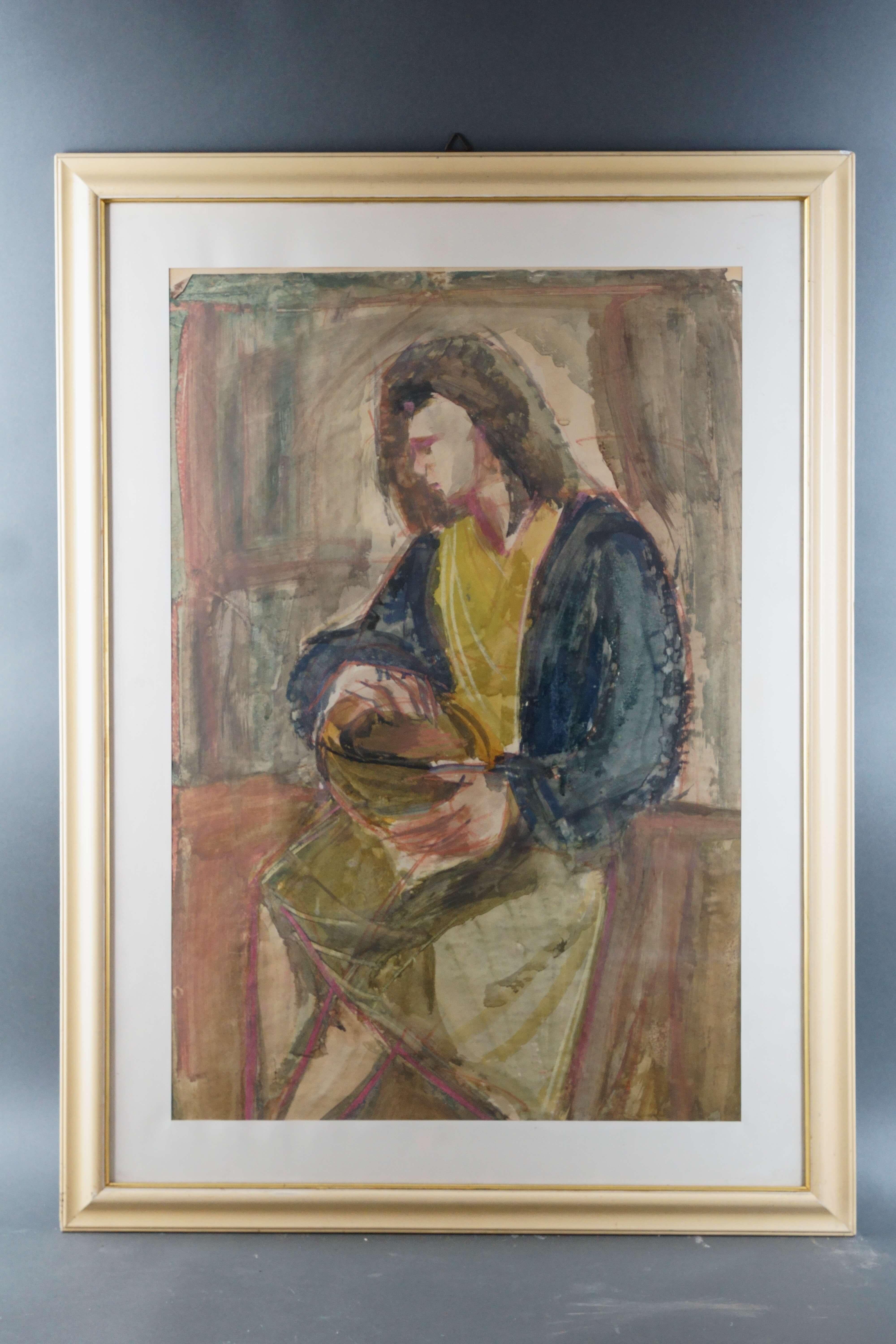 Large Portrait Woman Mixed Technique Italian Avant-Garde Abstract Expressionism - Mixed Media Art by Toccangini Mario