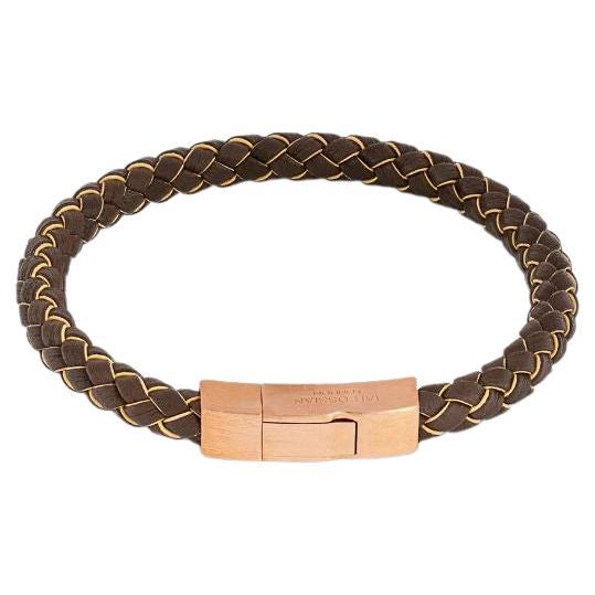 Tocco Bracelet in Beige Piped Brown Leather with Black Rhodium Plated, Size M For Sale