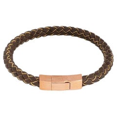 Tocco Bracelet in Beige Piped Brown Leather with Black Rhodium Plated, Size M